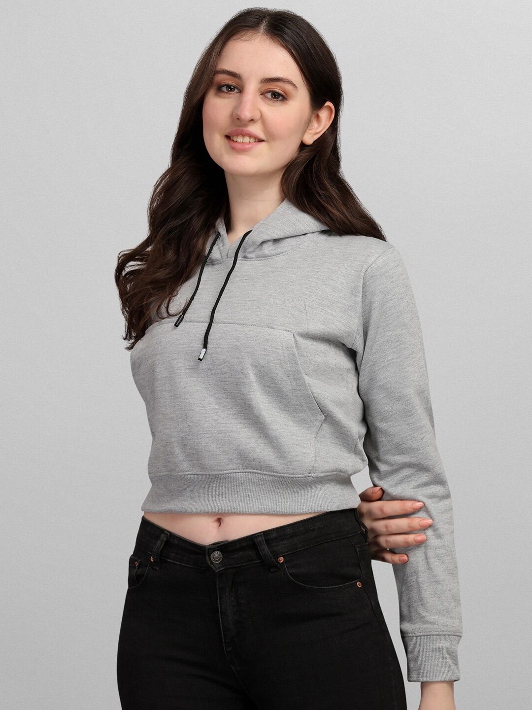 Selvia Women Grey Solid Hooded Sweatshirt Price in India