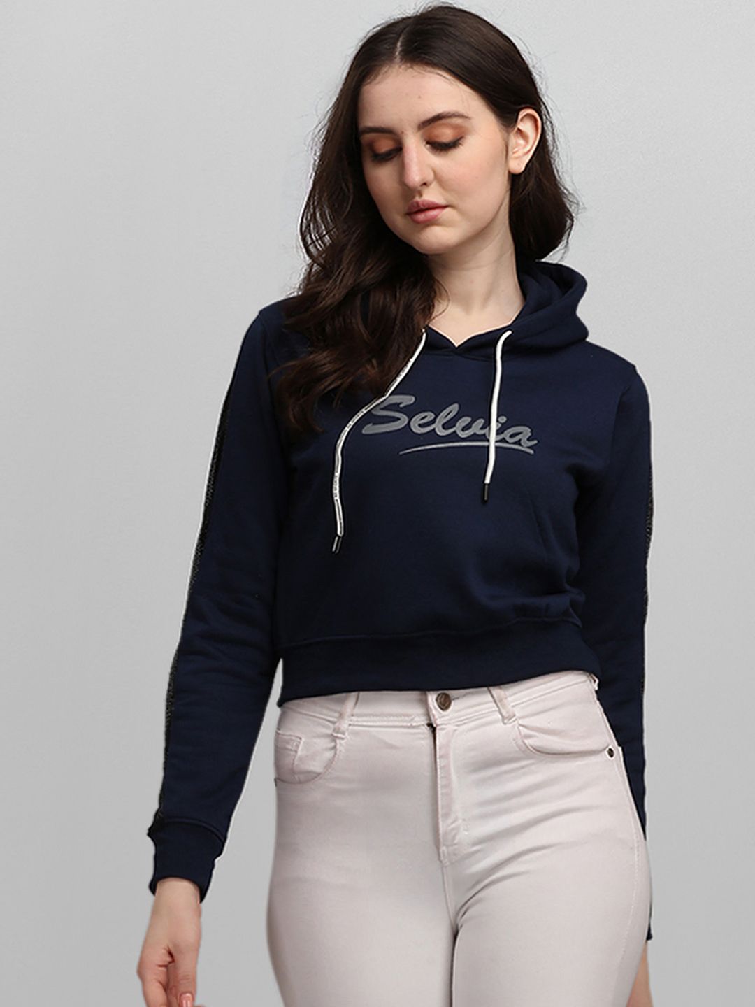 Selvia Women Navy Blue Hooded Sweatshirt Price in India