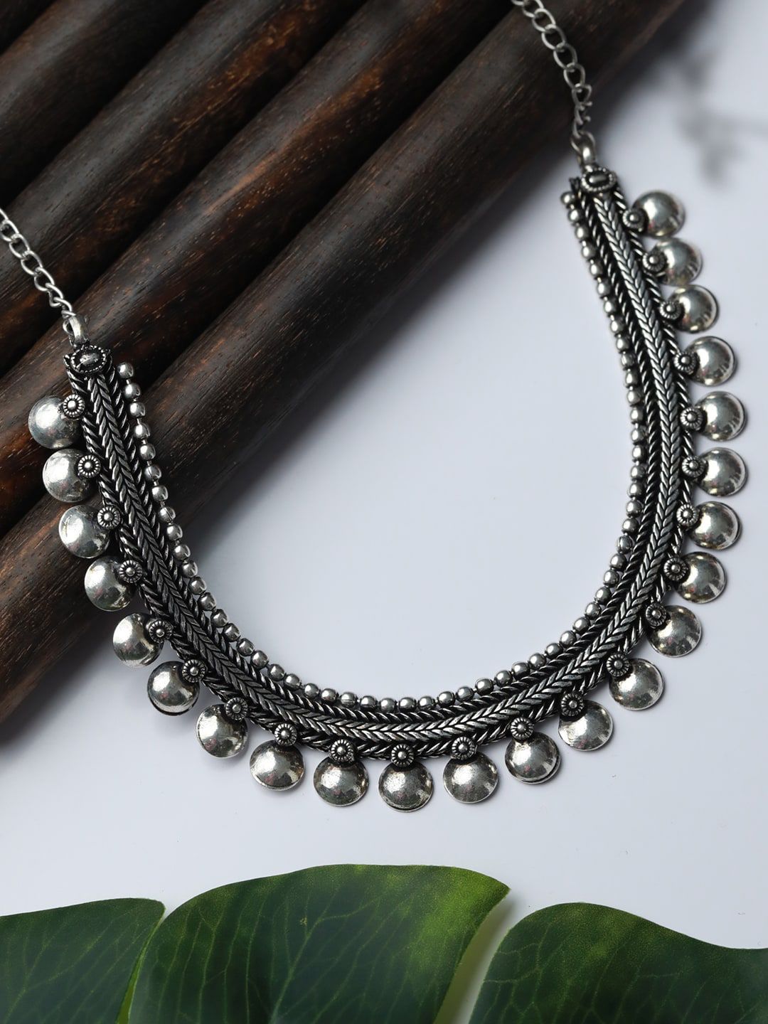 Priyaasi Silver-Toned & Silver-Plated German Silver Oxidised Necklace Price in India