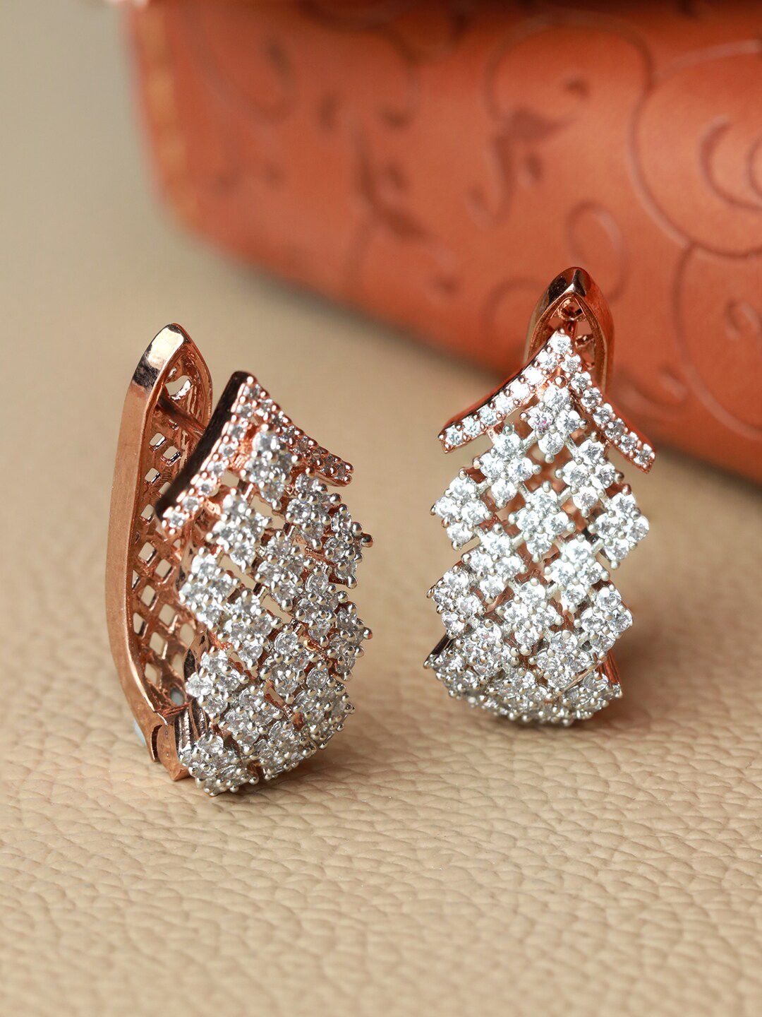 Priyaasi Rose Gold Geometric Hoop Earrings Price in India