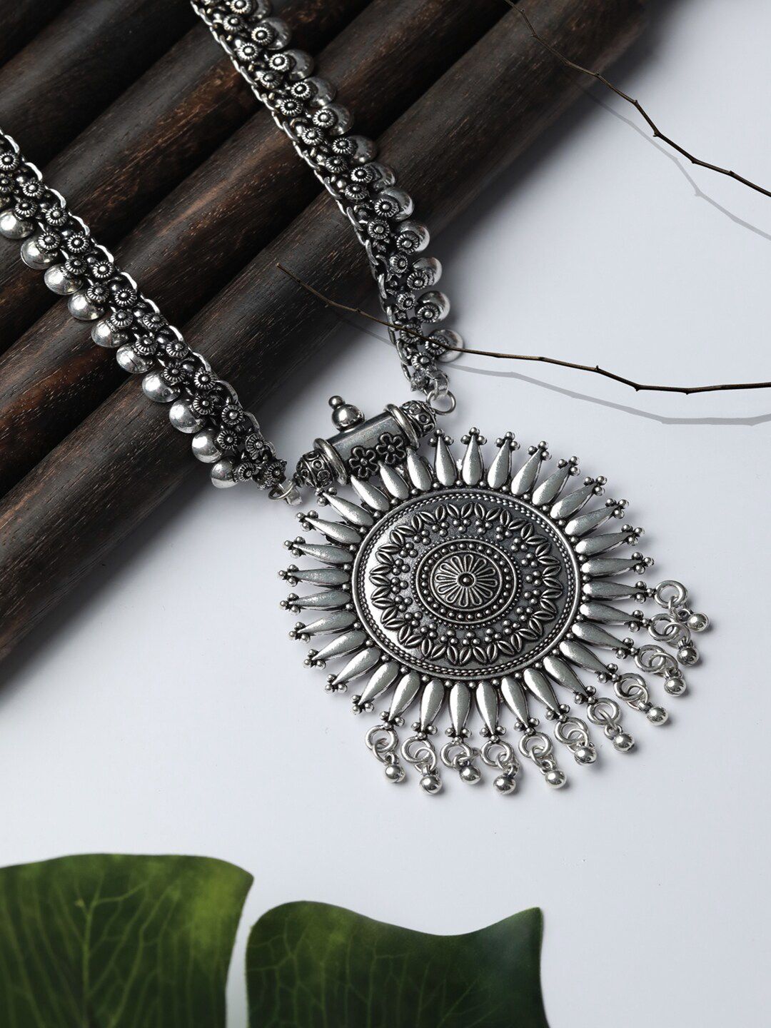 Priyaasi Silver-Toned German Silver Tribal Mandala Oxidised Necklace Necklace Price in India