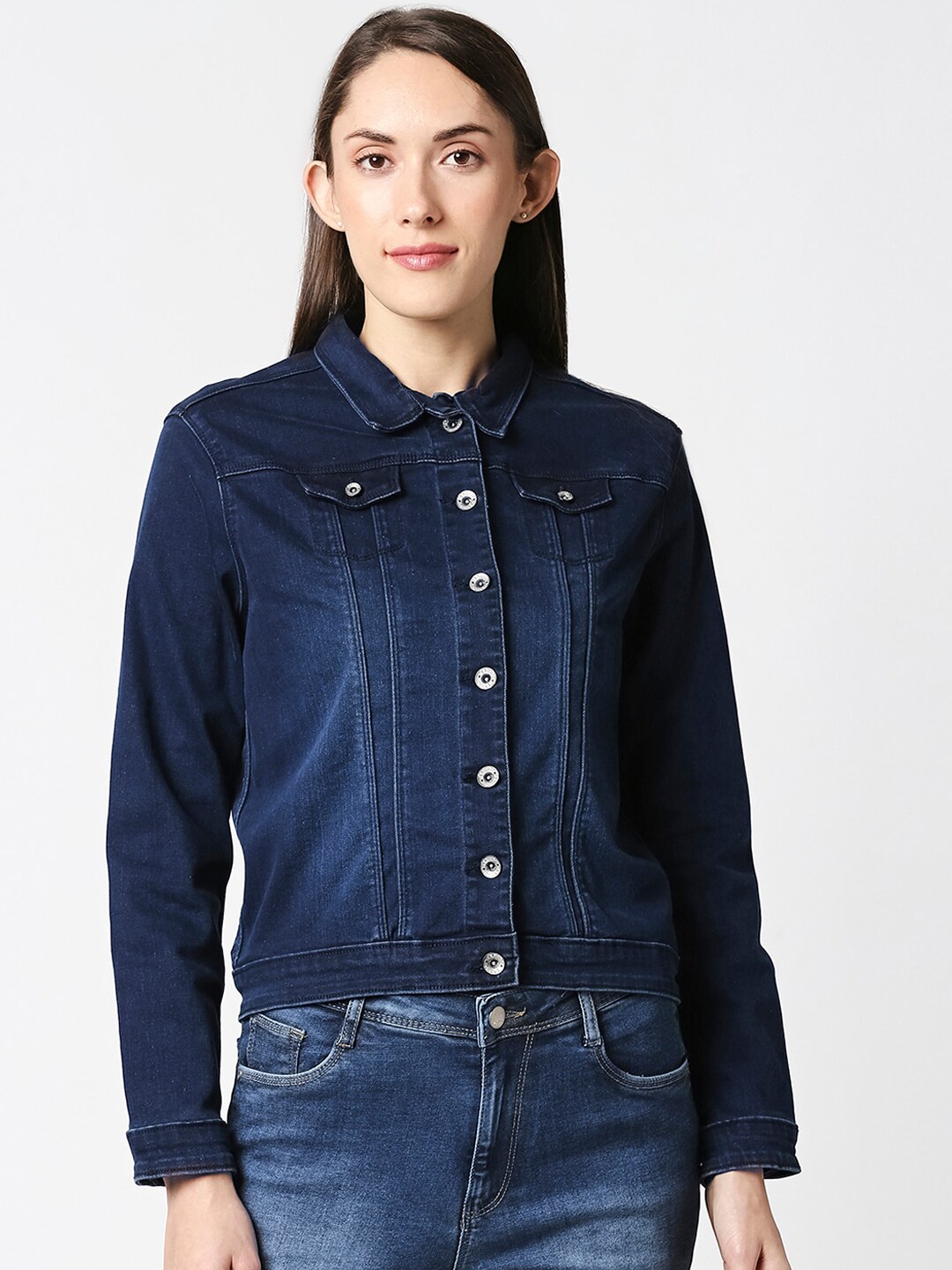 Kraus Jeans Women Blue Washed Denim Jacket Price in India