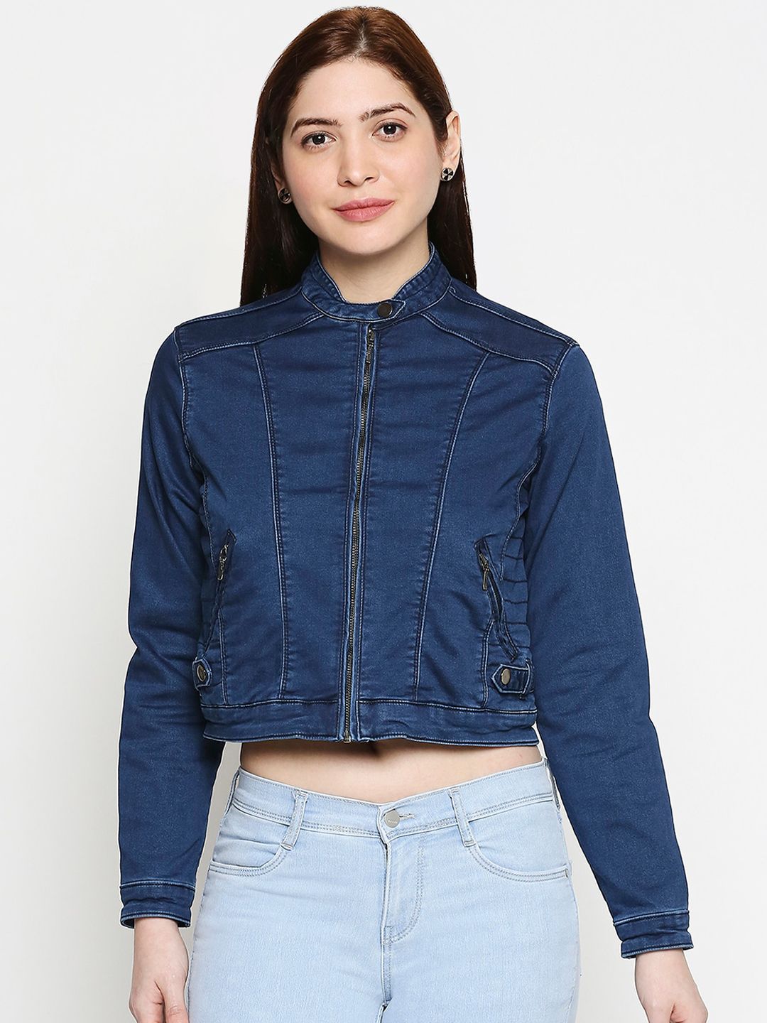 Kraus Jeans Women Blue Crop Denim Jacket Price in India