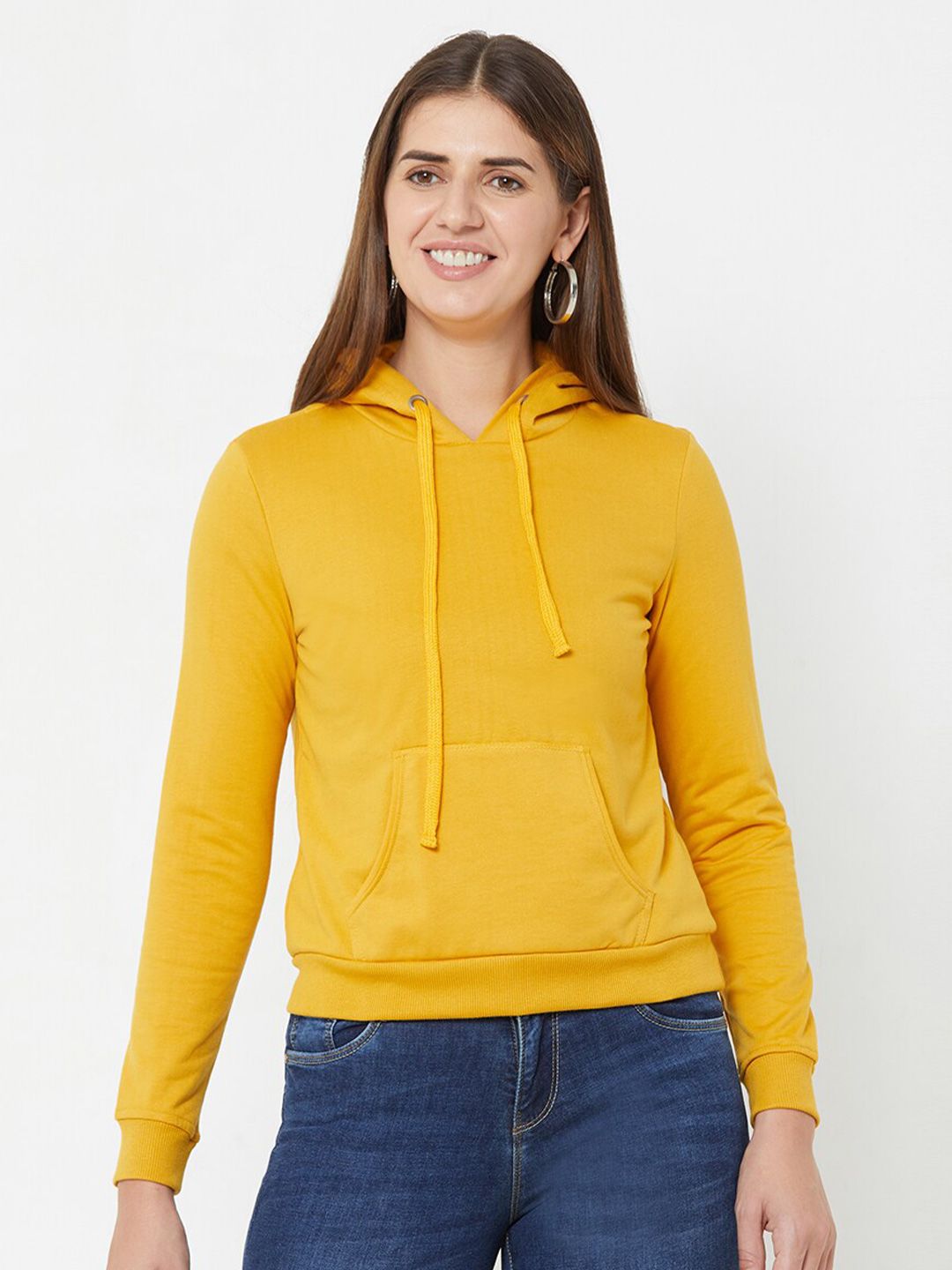 Kraus Jeans Women Mustard Hooded Sweatshirt Price in India