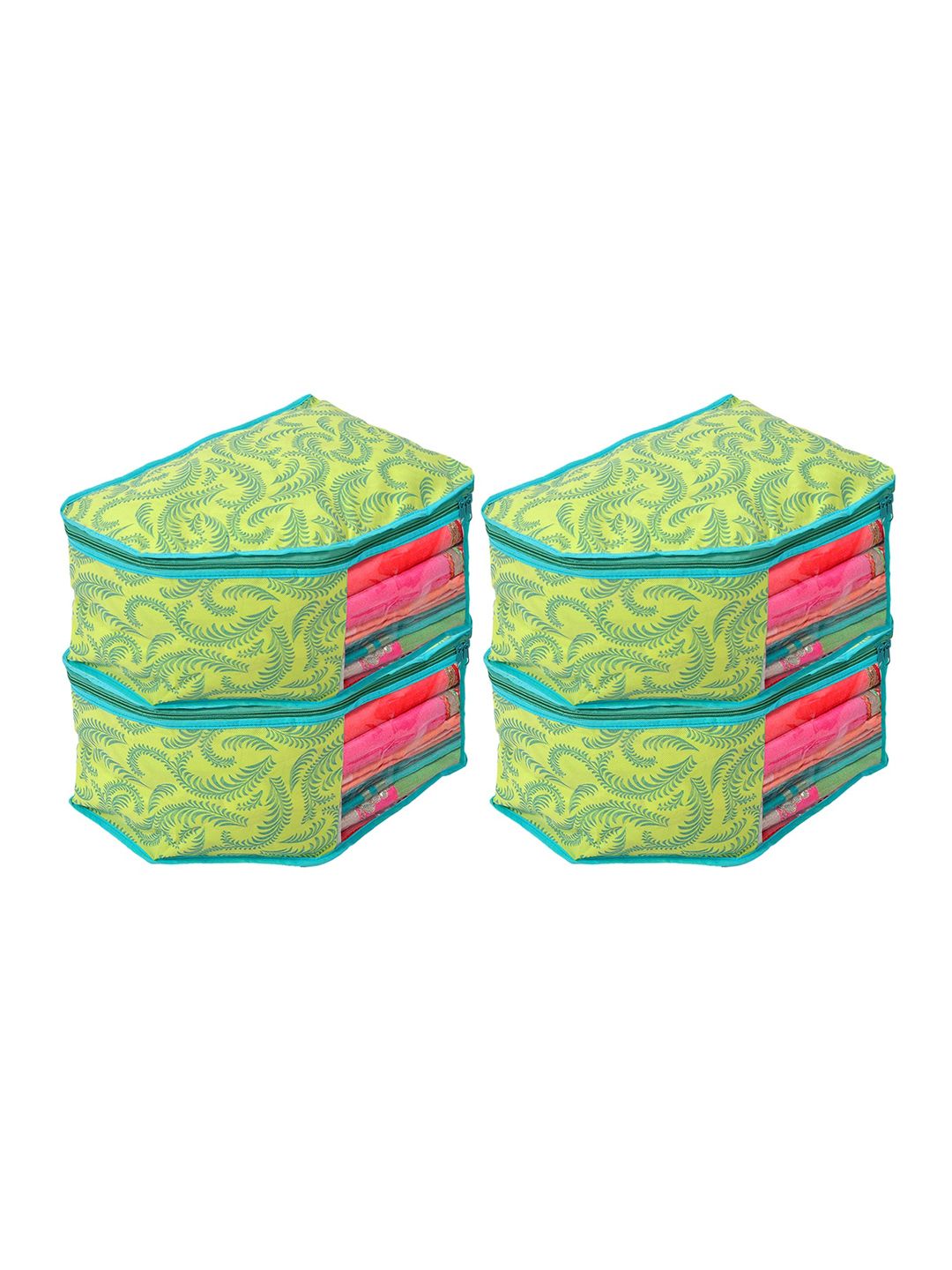 Kuber Industries Set Of 4 Green Printed Blouse Organisers Price in India