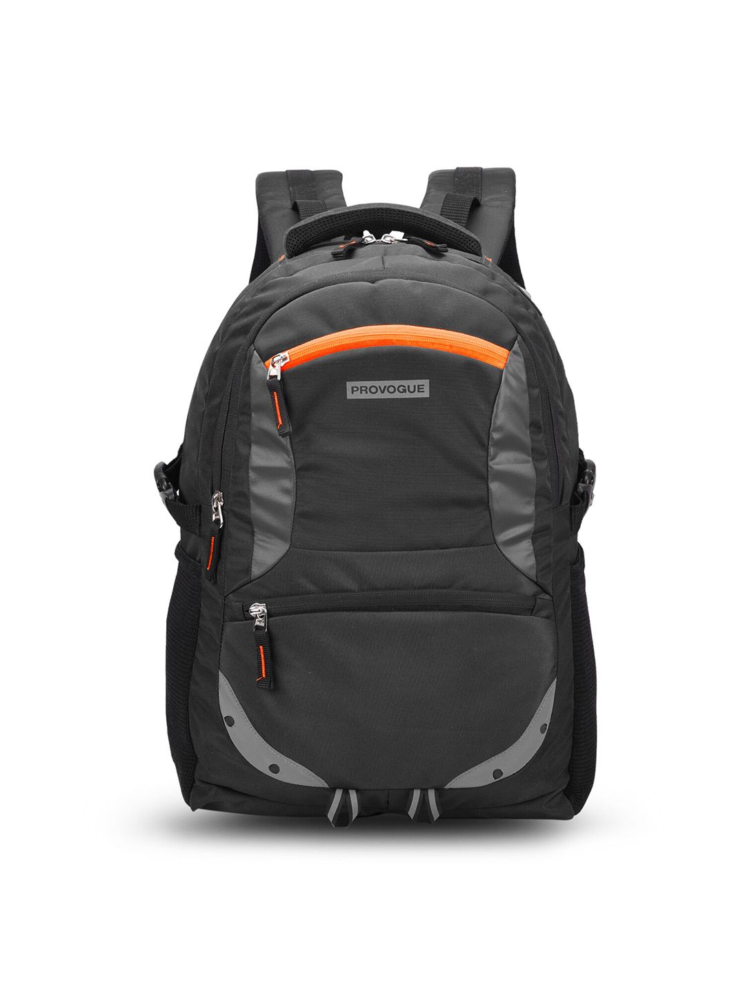 Provogue Unisex Black & Grey Brand Logo Backpack With Reflective Strip Price in India