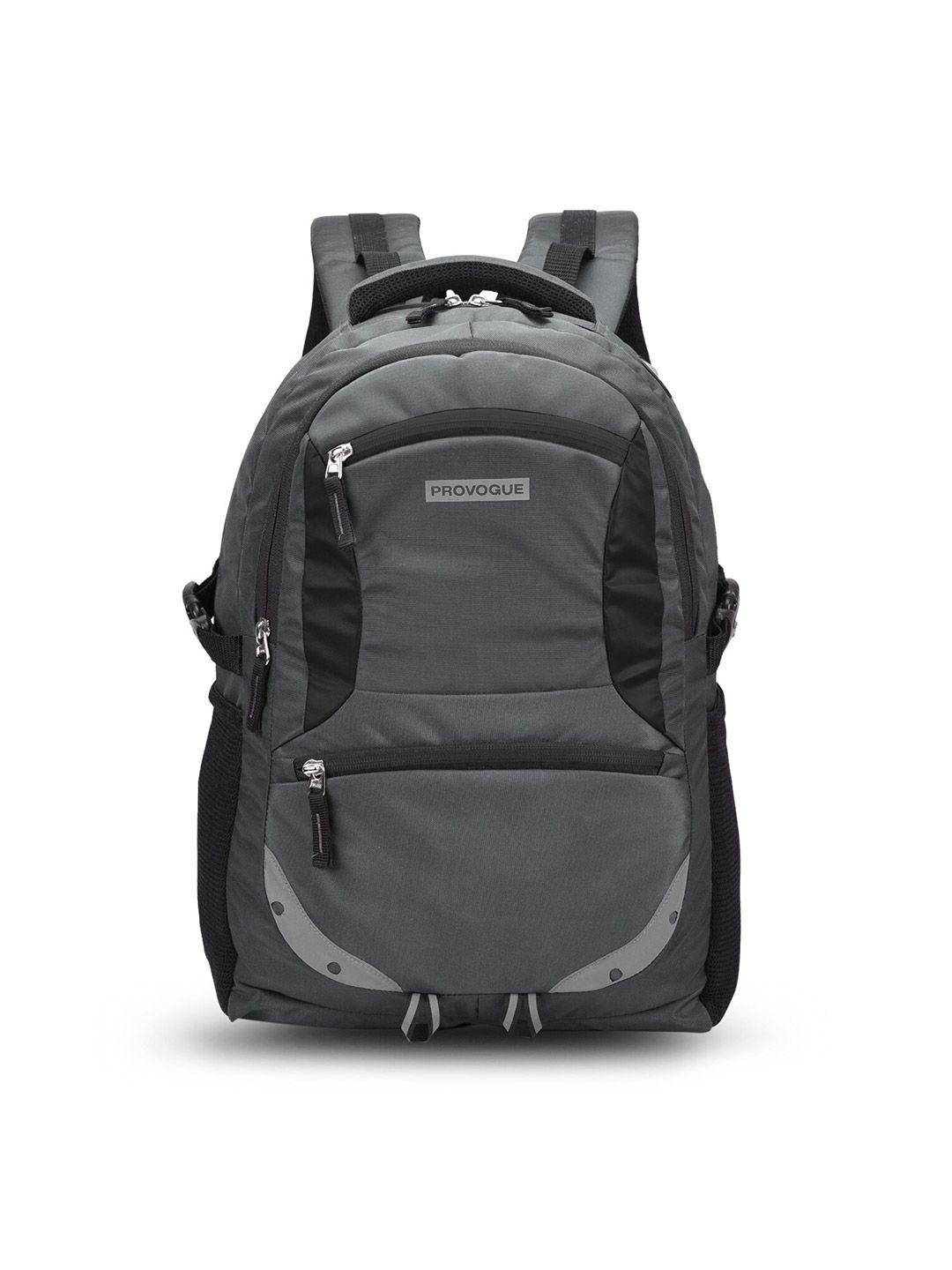 Provogue Unisex Grey & Black Brand Logo Backpack with Reflective Strip Price in India