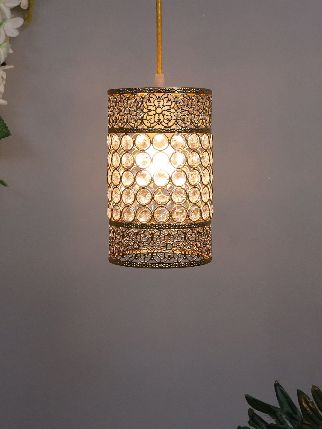 Homesake Gold-Toned Crystal Cylinder Ceiling Lamp Price in India