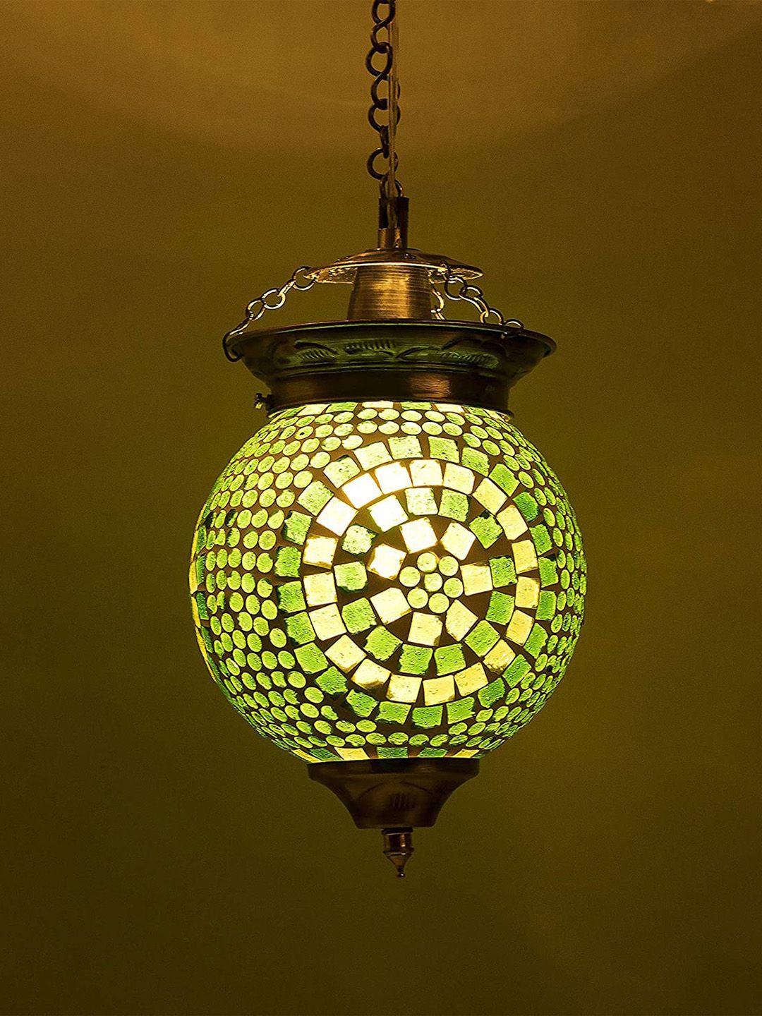 Homesake Green Moroccan Mosaic Spherical Ceiling Hanging Lamp Price in India