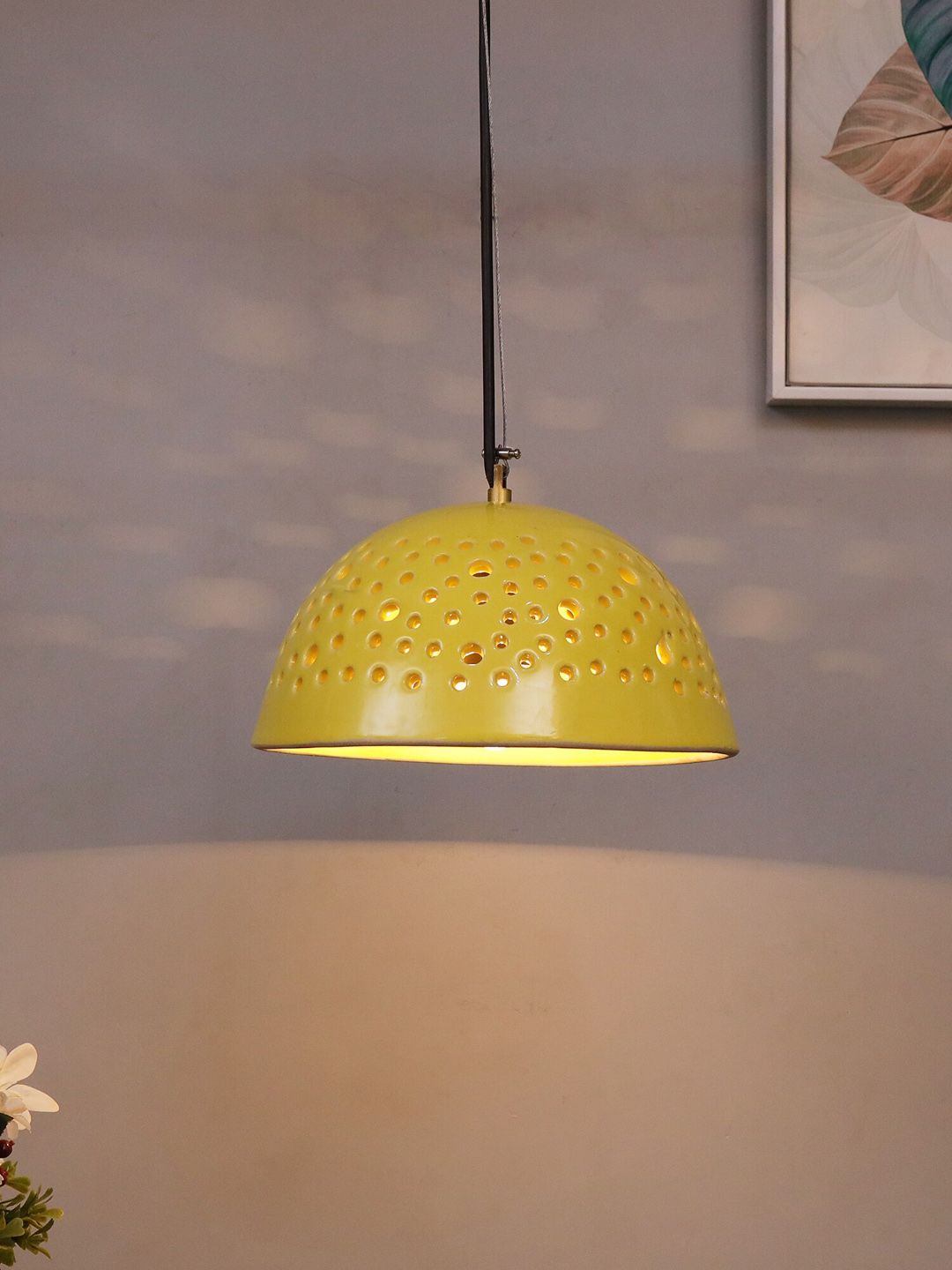 Homesake Yellow Self Design Contemporary Ceiling Lamp Price in India