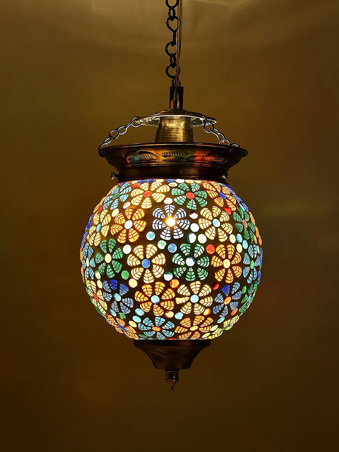 Homesake Multicoloured Embellished Antique Flower Turkish Moroccan Hanging Lamp Price in India