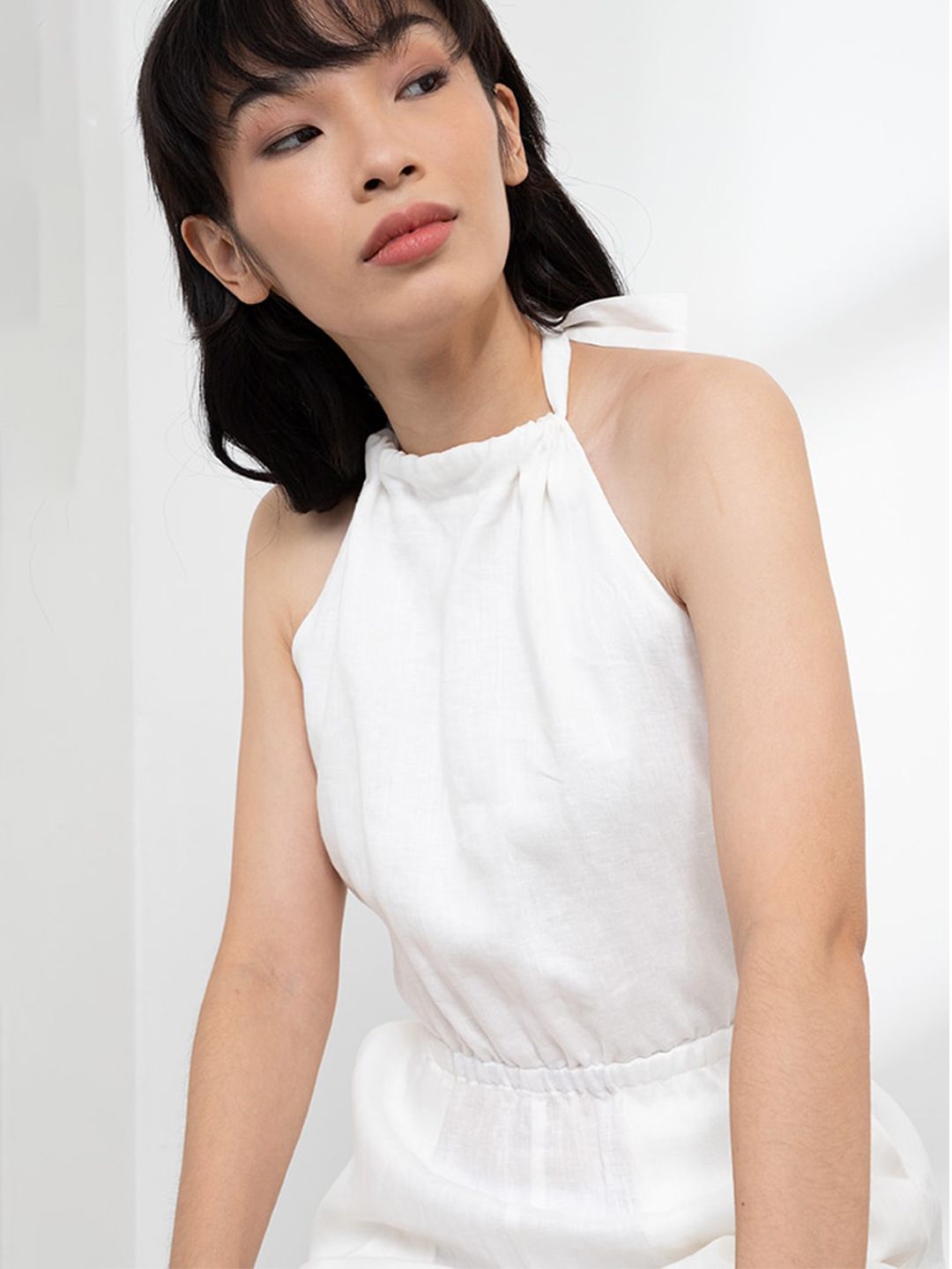 ORIGIN BY ZALORA White Linen Halter Neck Playsuit Price in India