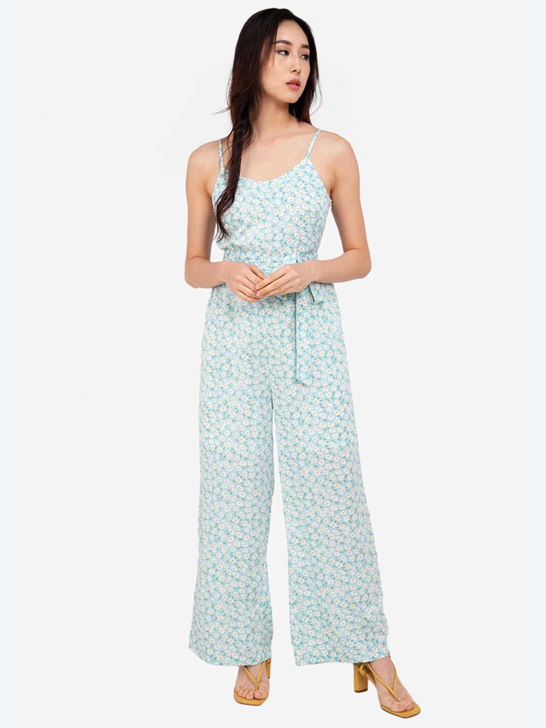 ZALORA BASICS Blue Floral Printed Basic Jumpsuit Price in India