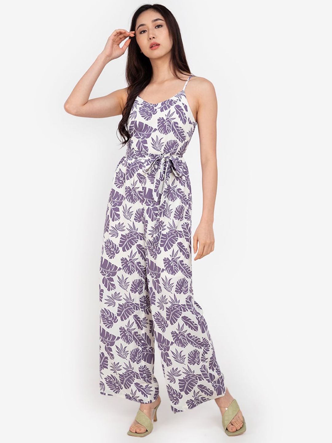 ZALORA BASICS Purple & White Floral Printed Jumpsuit Price in India