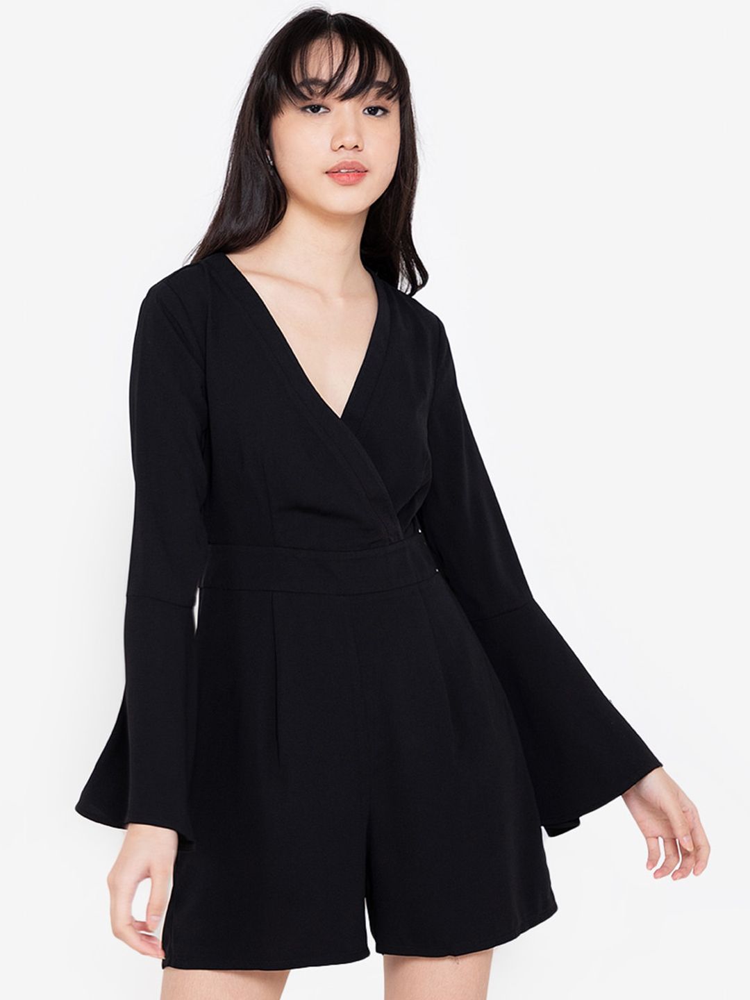 ZALORA BASICS Black Solid Recycled Polyester Playsuit Price in India
