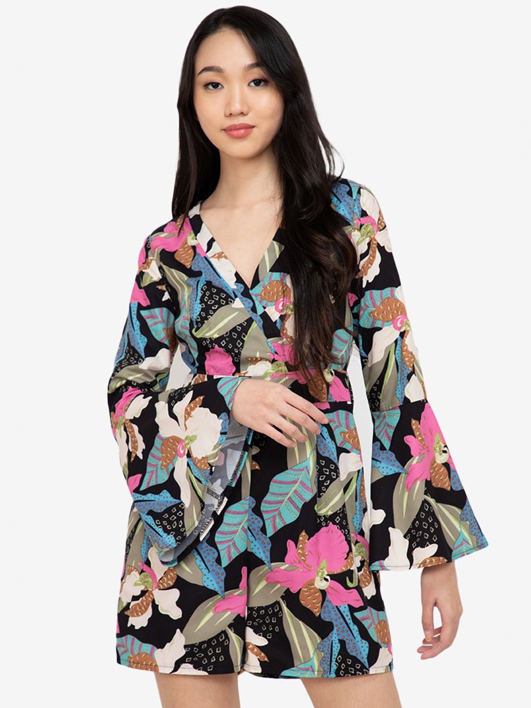 ZALORA BASICS Multicoloured Printed Recycled Polyester Playsuit Price in India