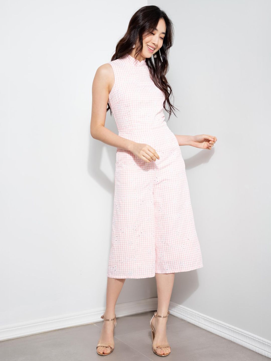 ZALORA OCCASION Pink Checked Culotte Jumpsuit Price in India