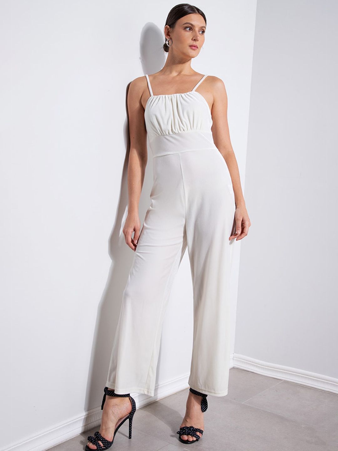 ZALORA OCCASION White Velour Ruched Bustier Cami Jumpsuit Price in India