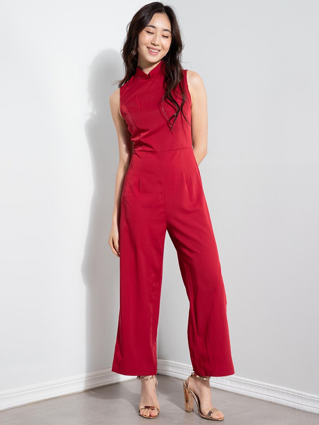 ZALORA OCCASION Red Solid Side Slit Culotte Jumpsuit Price in India