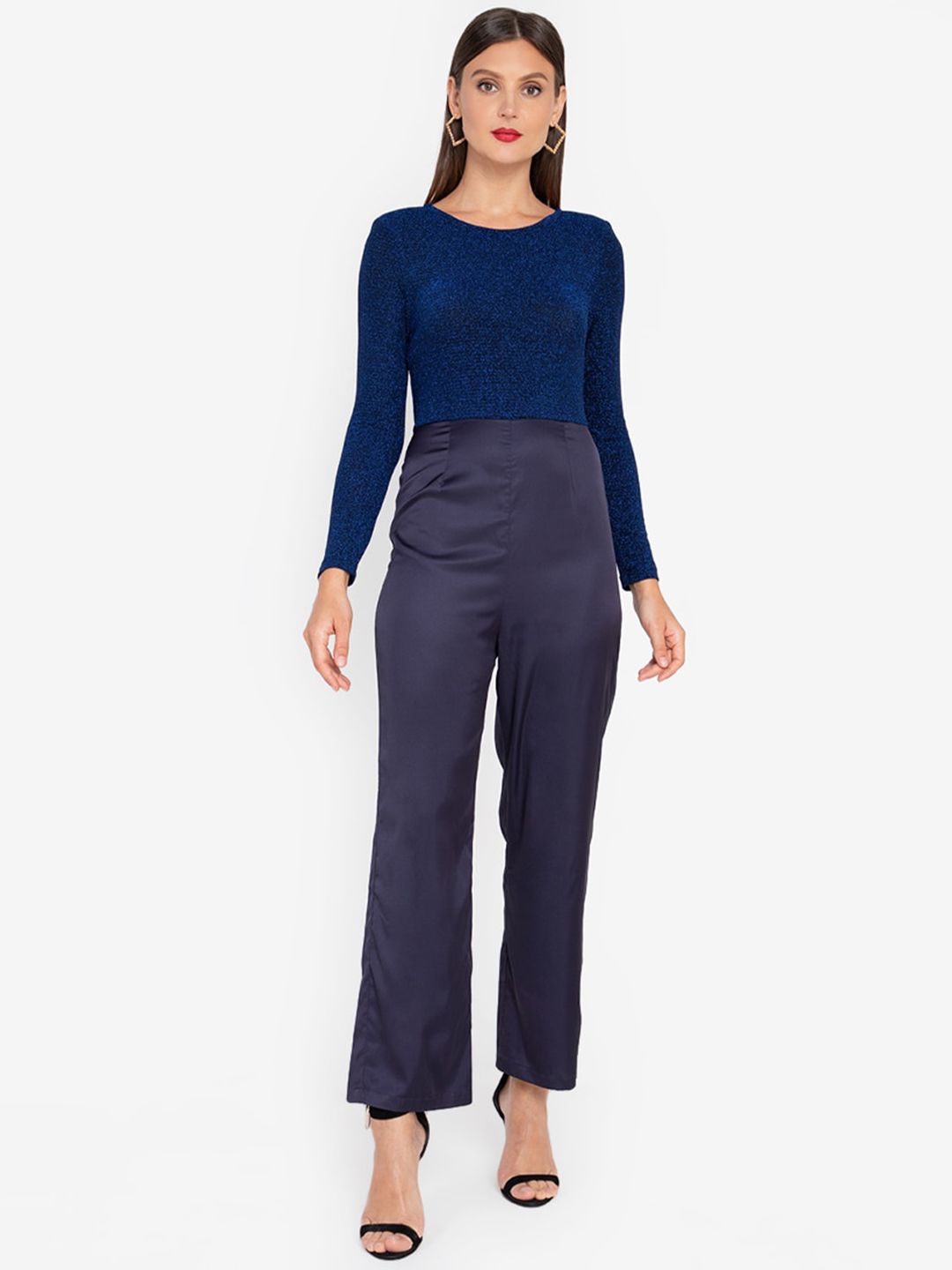 ZALORA OCCASION Navy Blue Solid Basic Jumpsuit Price in India