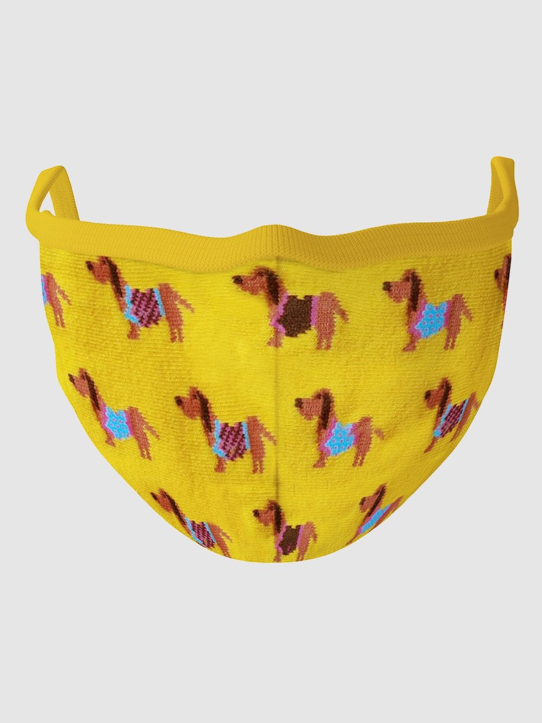 Soxytoes Yellow & Brown Dog Printed 4-Ply Cotton Reusable Cloth Mask with Filter Price in India