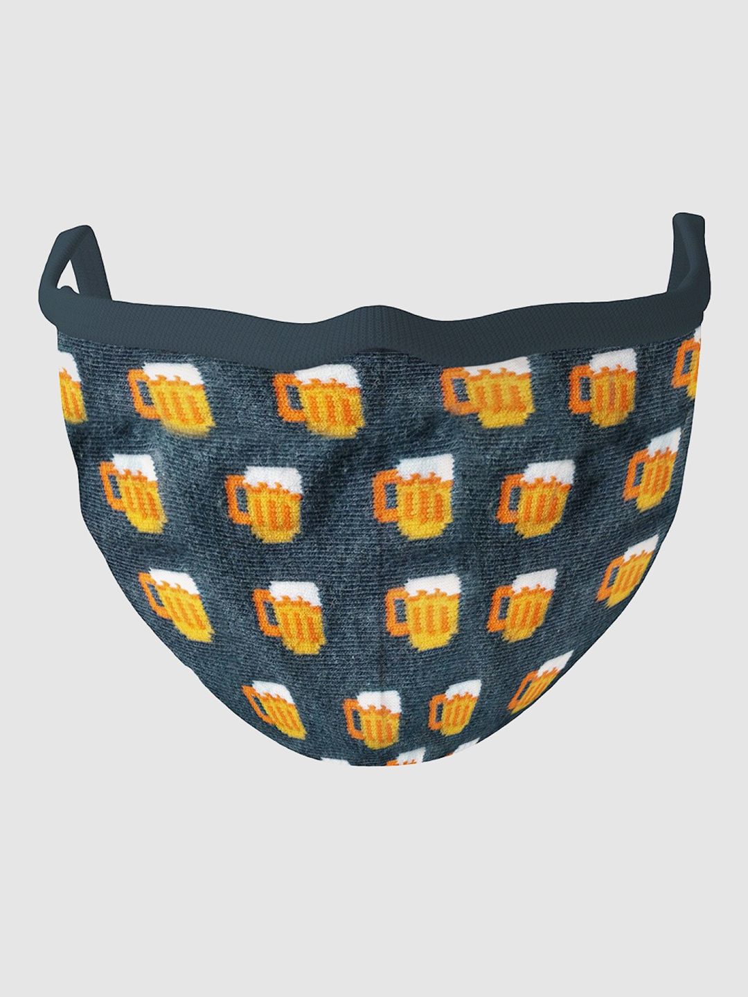 Soxytoes Navy Blue & Yellow Printed 4-Ply Pure Cotton Reusable Cloth Mask with Filter Price in India