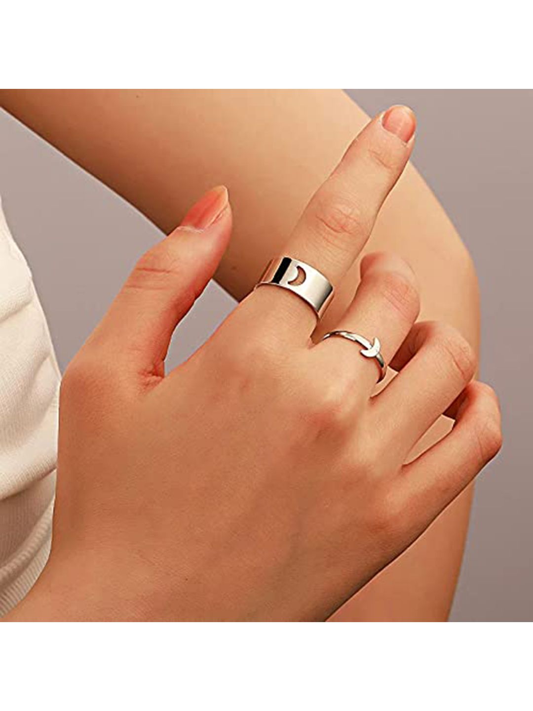 Vembley Pack of 2 Silver Plated Half Moon Couple Finger Rings Price in India