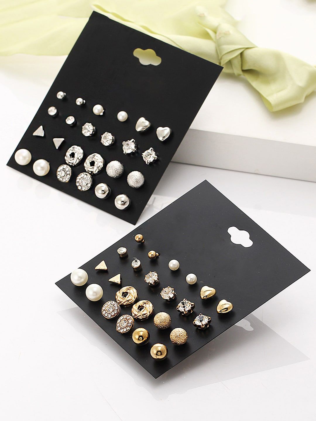 Yellow Chimes Gold-Toned & Silver-Toned Set of 24 Quirky Studs Earrings Price in India