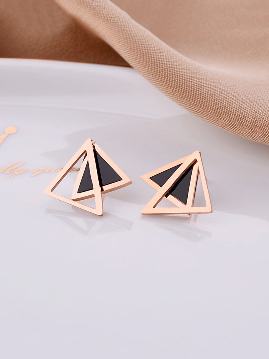 Yellow Chimes Black & Rose Gold Quirky Studs Earrings Price in India