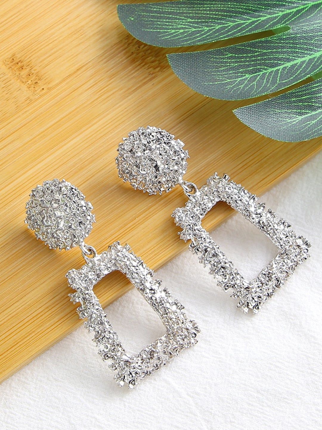 Yellow Chimes Silver-Toned Quirky Drop Earrings Price in India