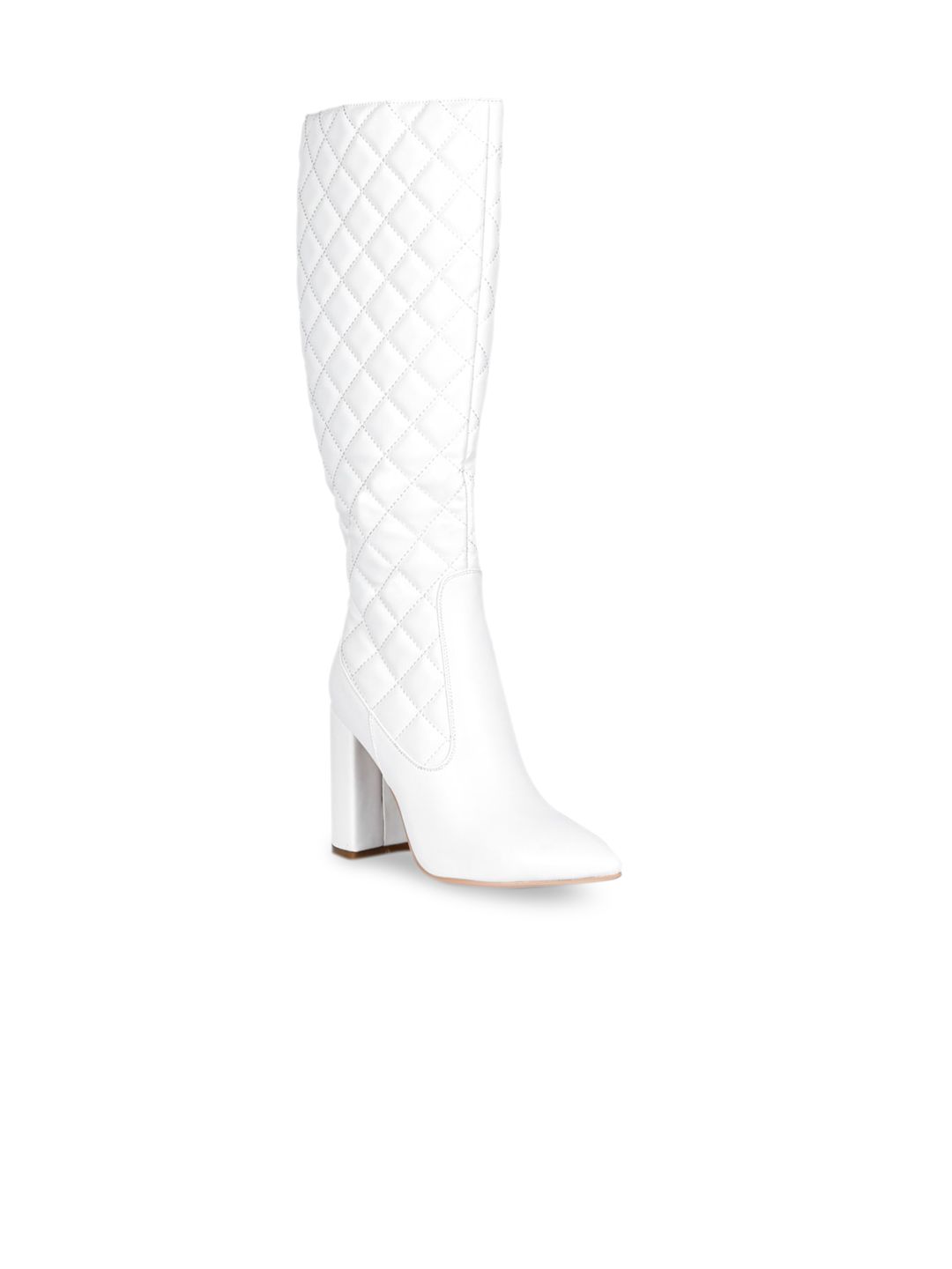 London Rag White Qulited Party High-Top Block Heeled Boots Price in India