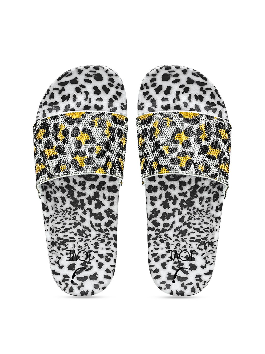 Jove Women Black & White Printed Sliders Price in India