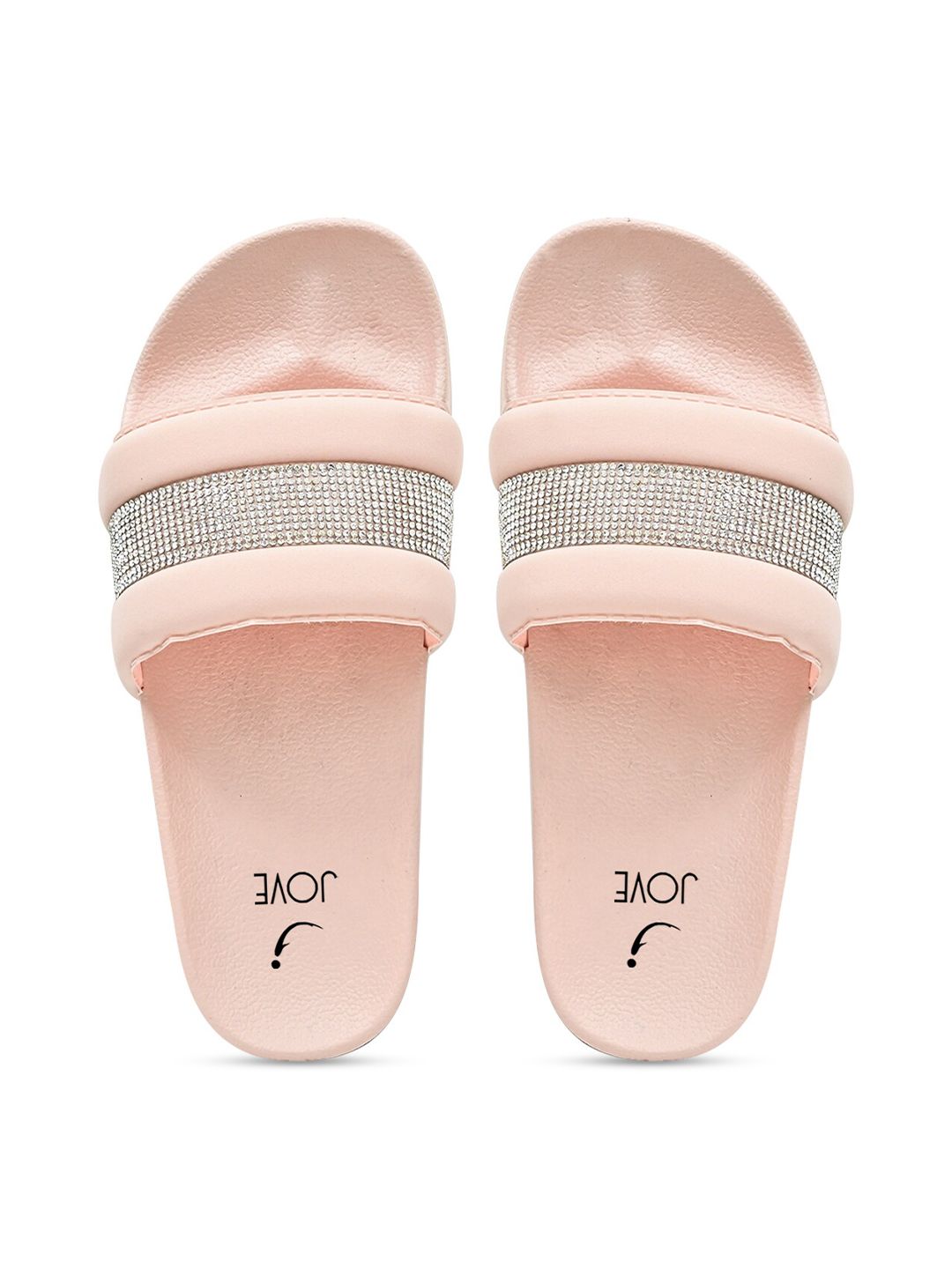 Jove Women Pink & Silver-Toned Embellished Sliders Price in India