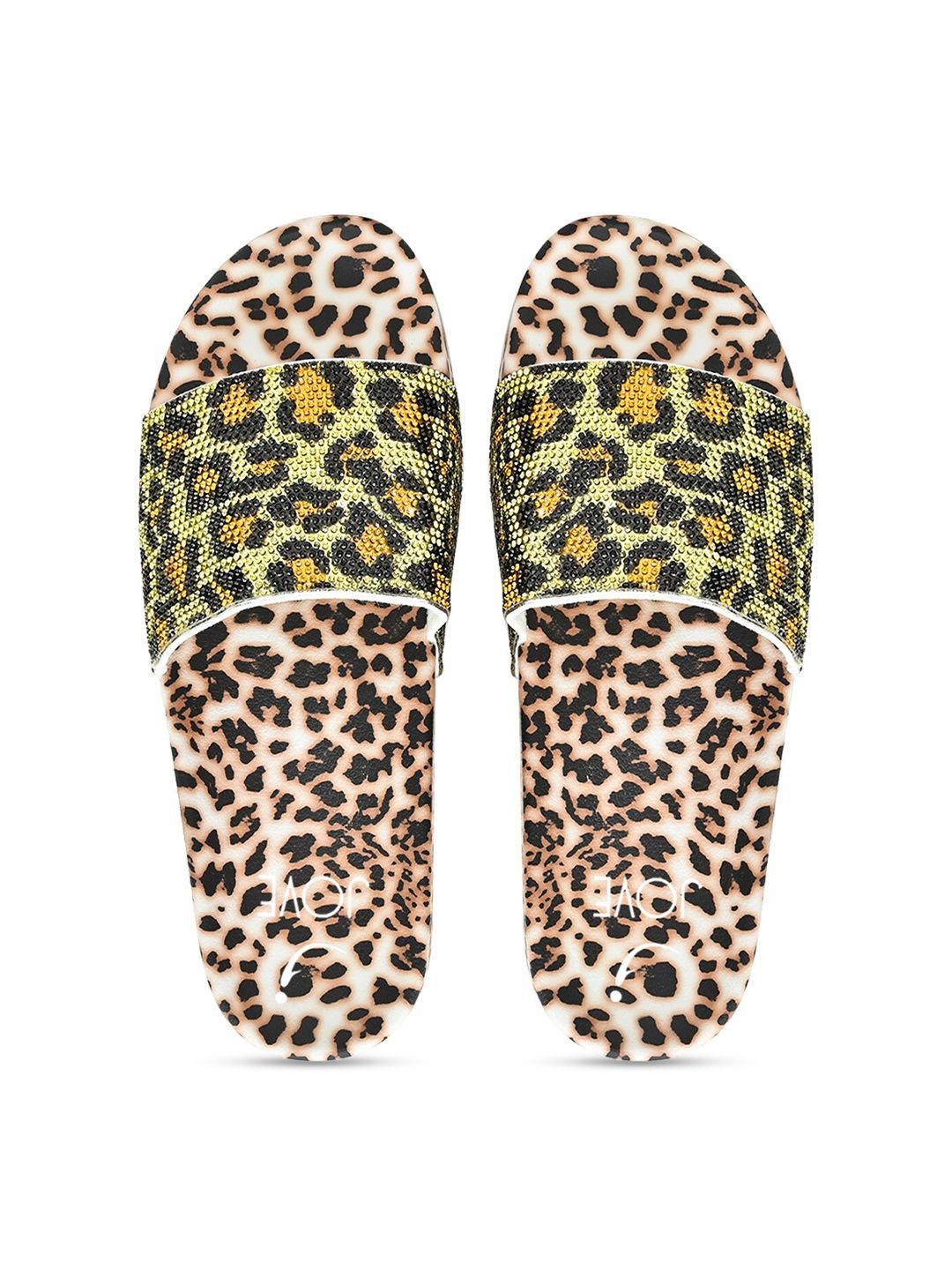 Jove Women Beige & Black Printed Sliders Price in India