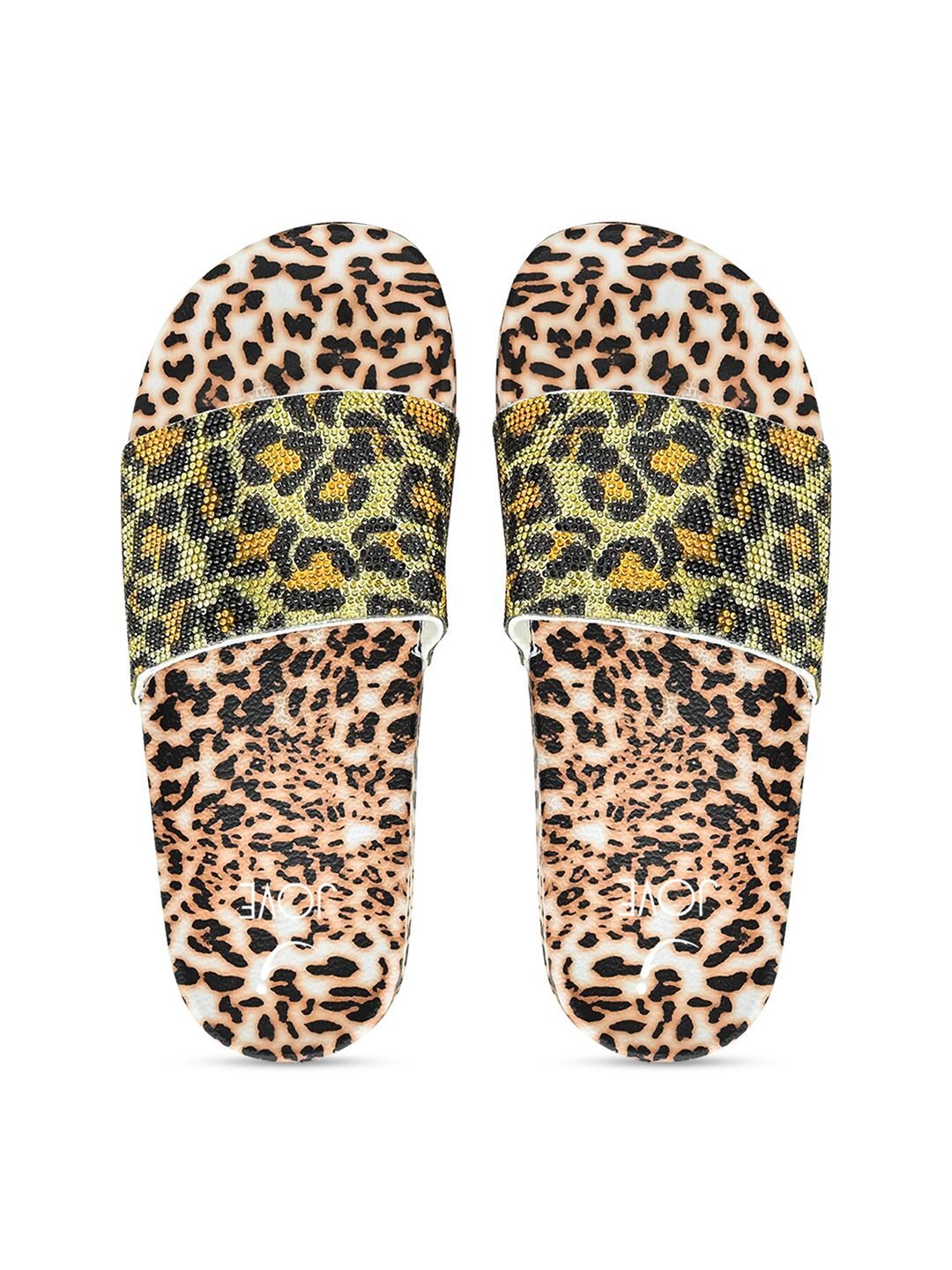 Jove Women Brown & White Animal Printed Sliders Price in India