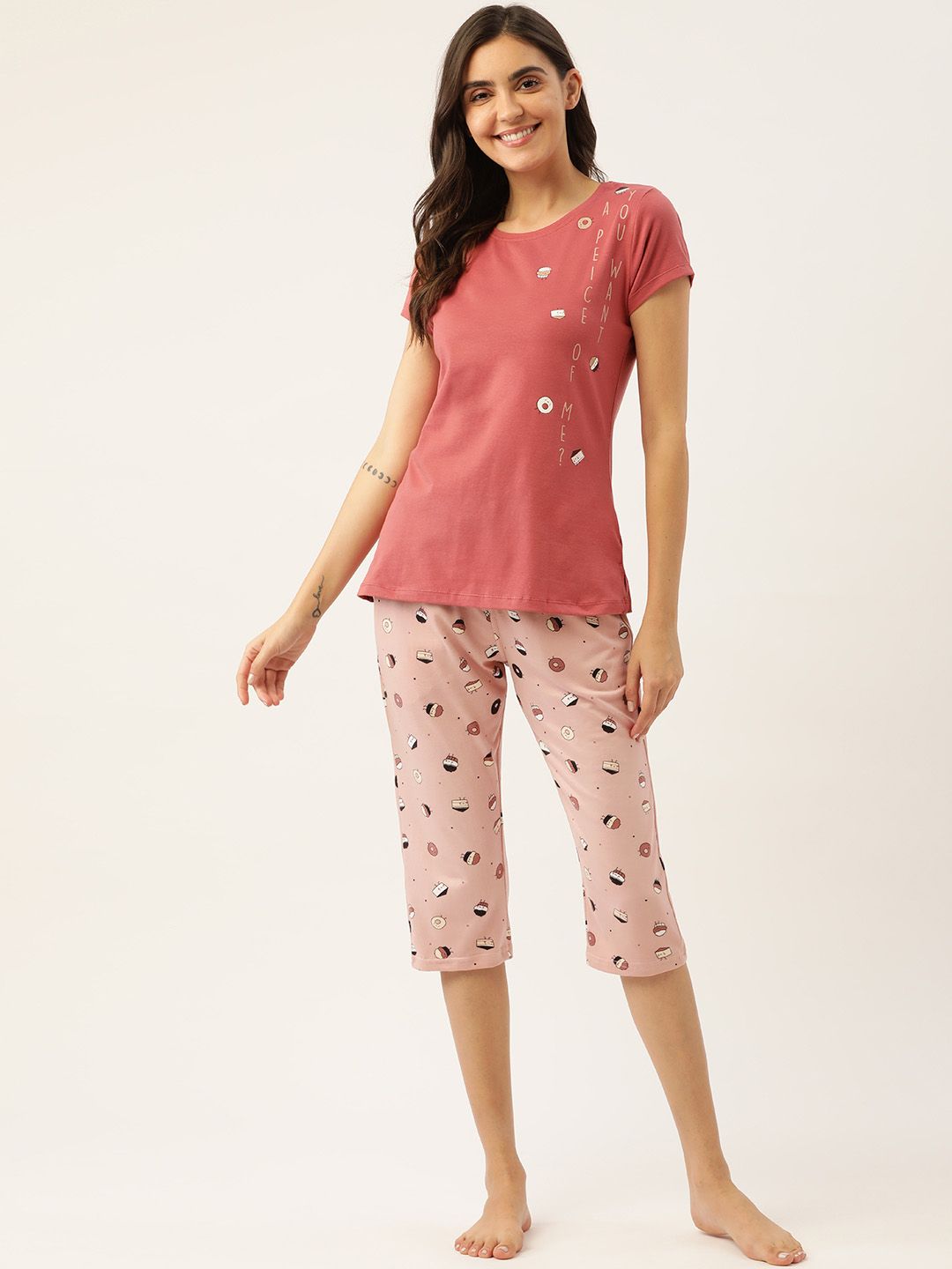 Sweet Dreams Women Dusty Pink Printed Night suit Price in India