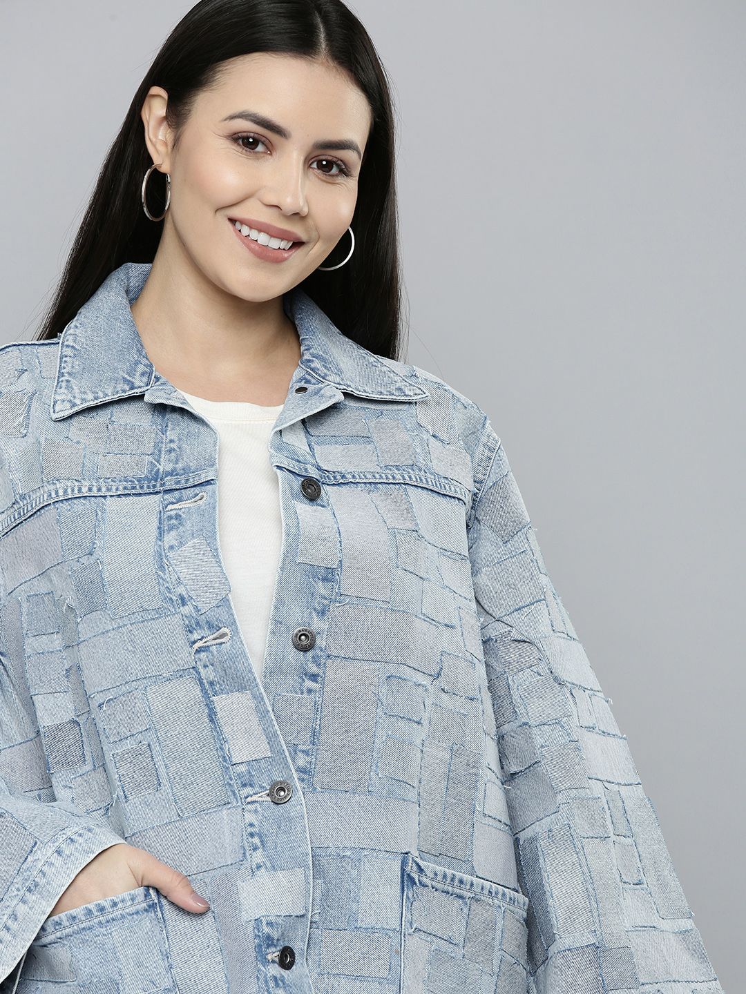 Levis Women Blue Denim Jacket with Patchwork Price in India
