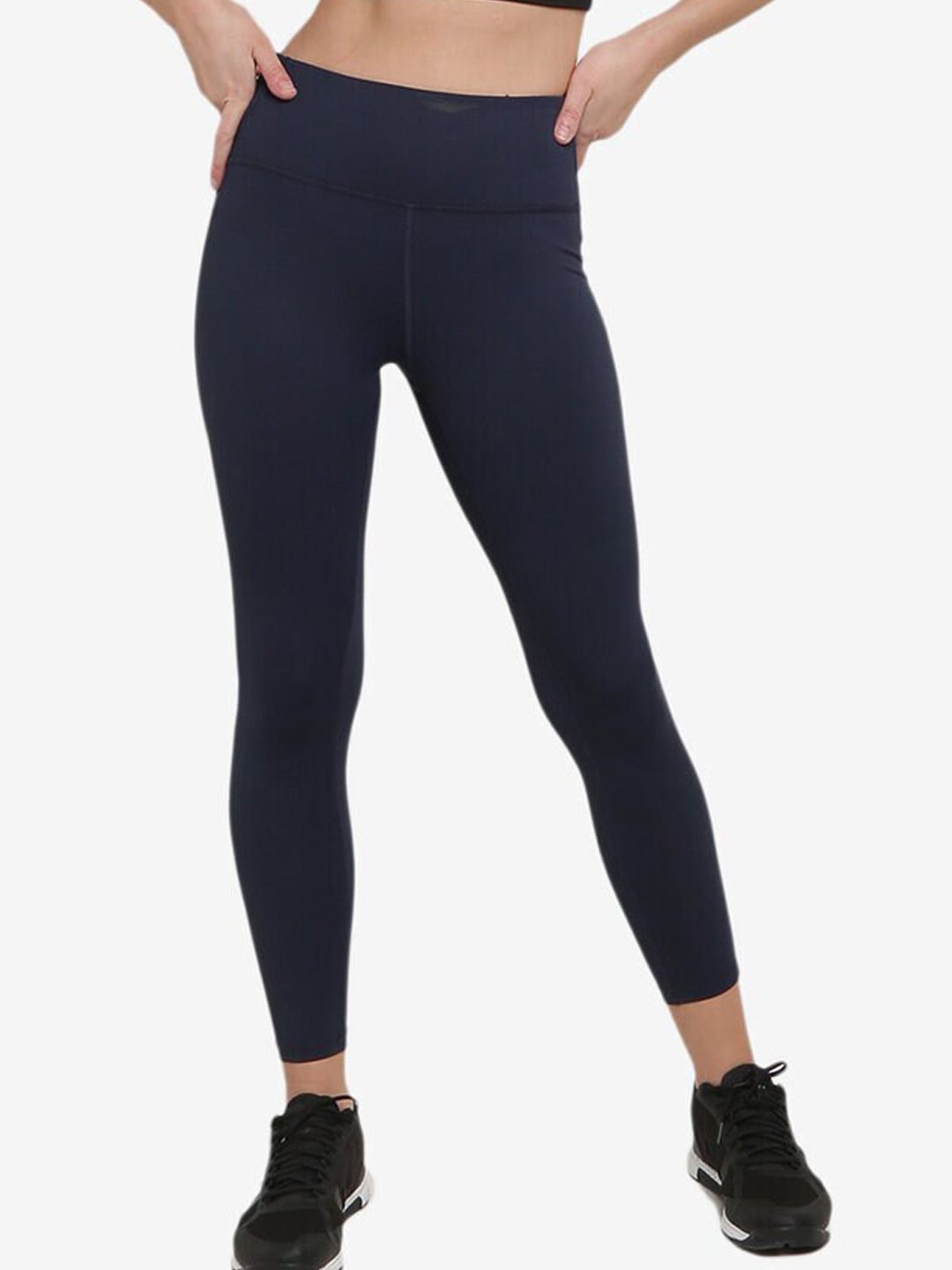 ZALORA ACTIVE Women Navy Blue Solid Side Mesh Detail Tights Price in India