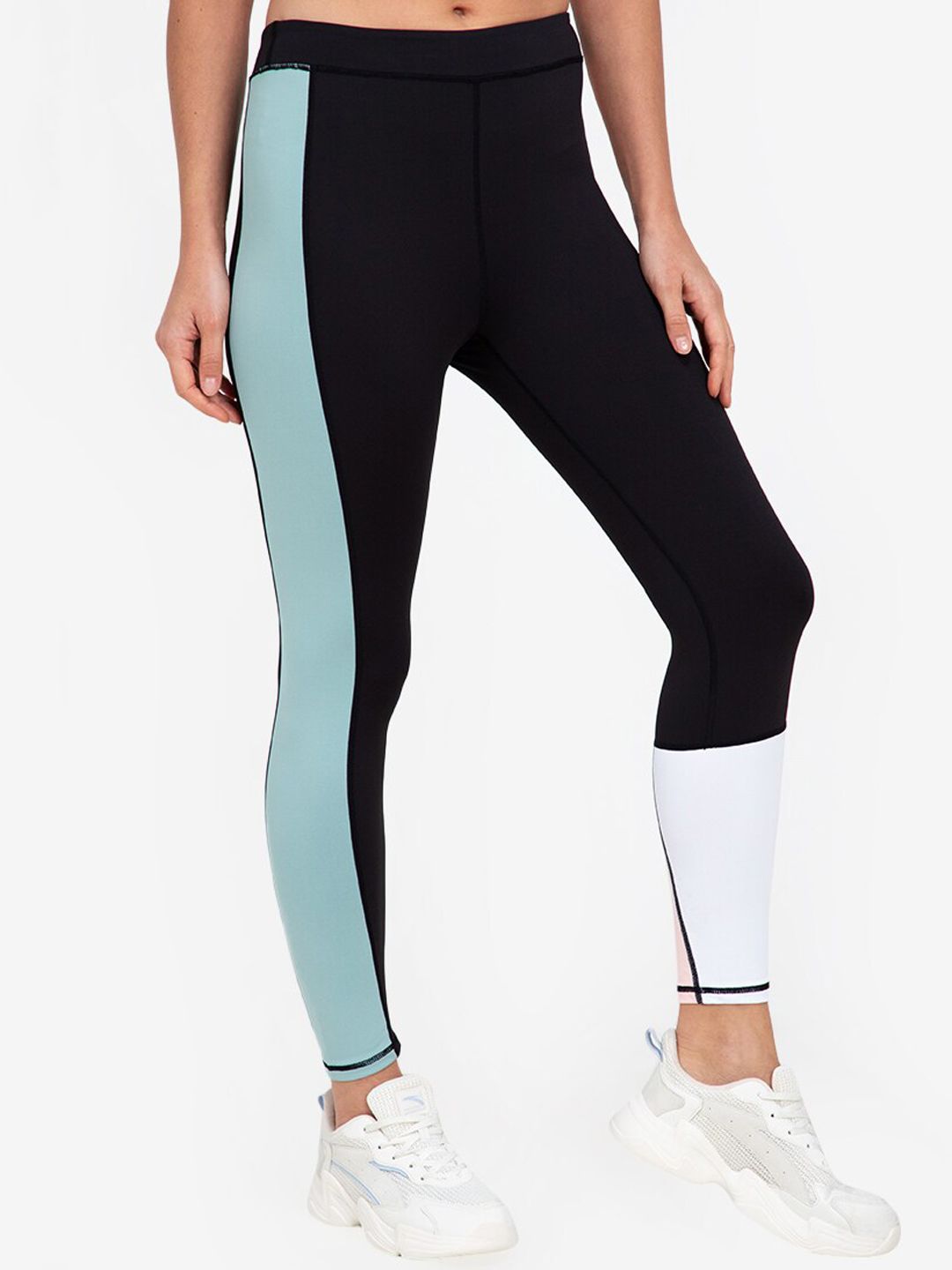 ZALORA ACTIVE Women Black Colourblocked Sports Tights Price in India