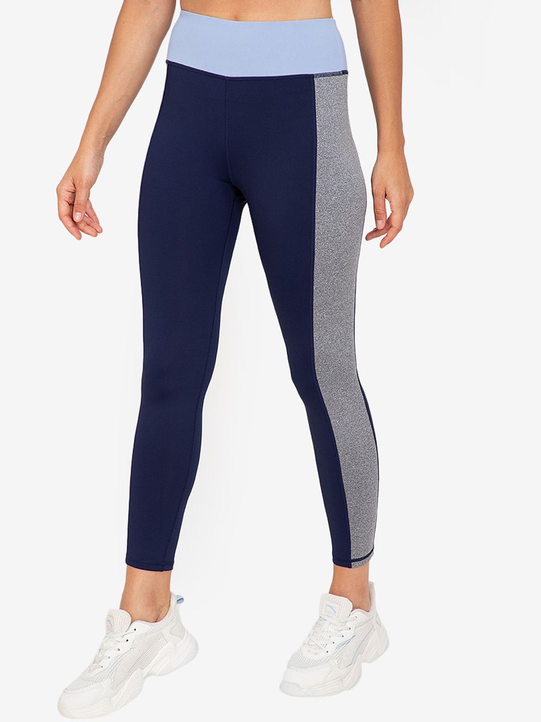 ZALORA ACTIVE Women Navy Blue Colourblocked Tights Price in India