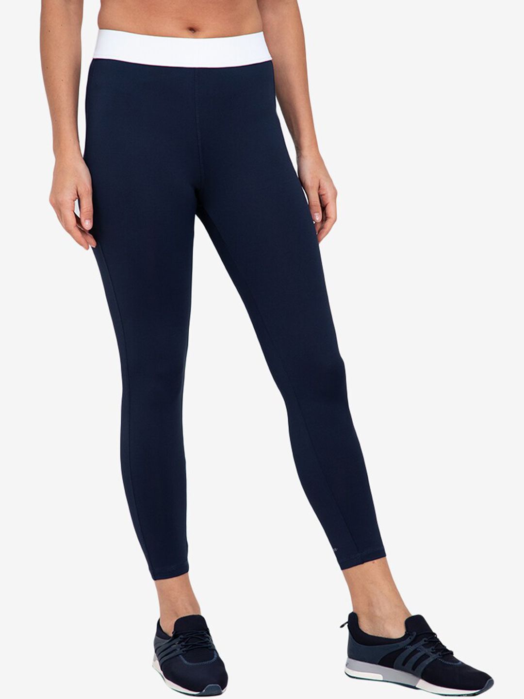 ZALORA ACTIVE Women Blue Solid Contrast Thick Waistband Tights Price in India