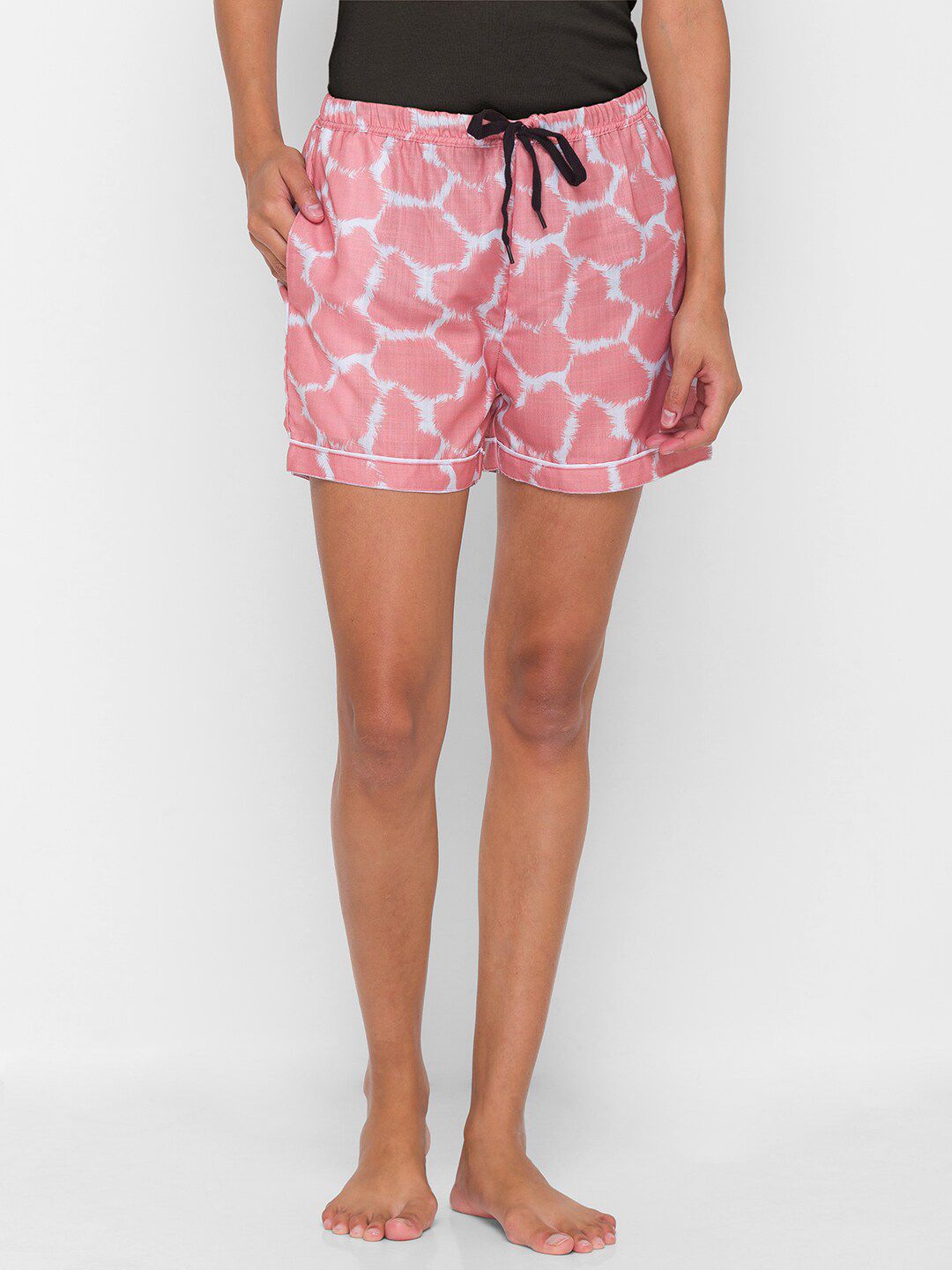 FashionRack Women Pink & White Printed Lounge Shorts Price in India