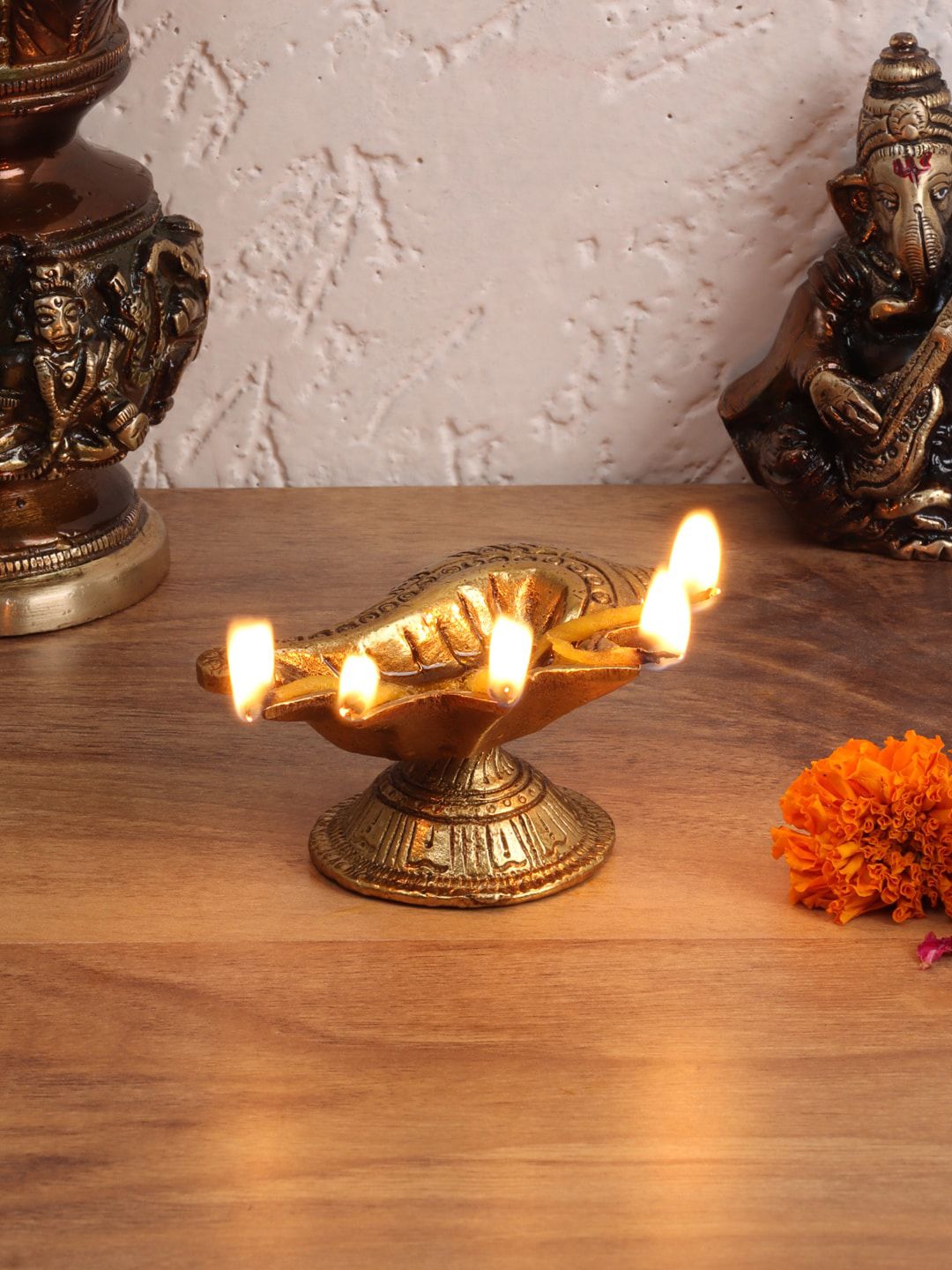 Aapno Rajasthan Brown Shankh Brass Diya Price in India