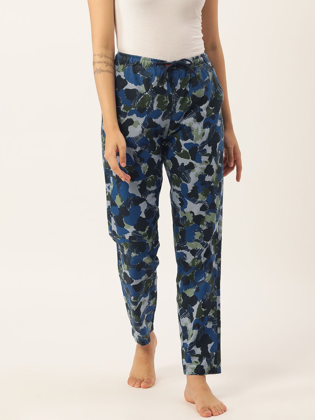 IVOC Women Navy Blue & Black Printed Lounge Pants Price in India