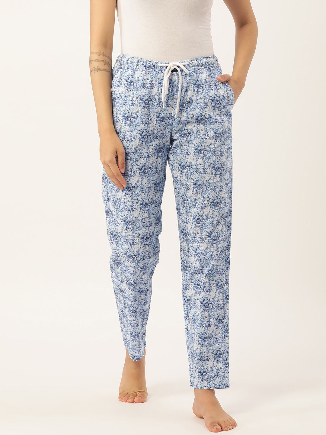 IVOC Womens White & Blue Printed Lounge Pants Price in India