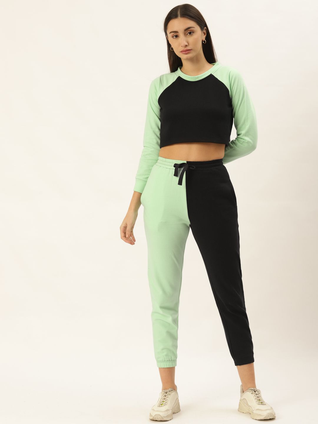 HILL STREET Women Green & Black Colourblocked CO-Ords Set