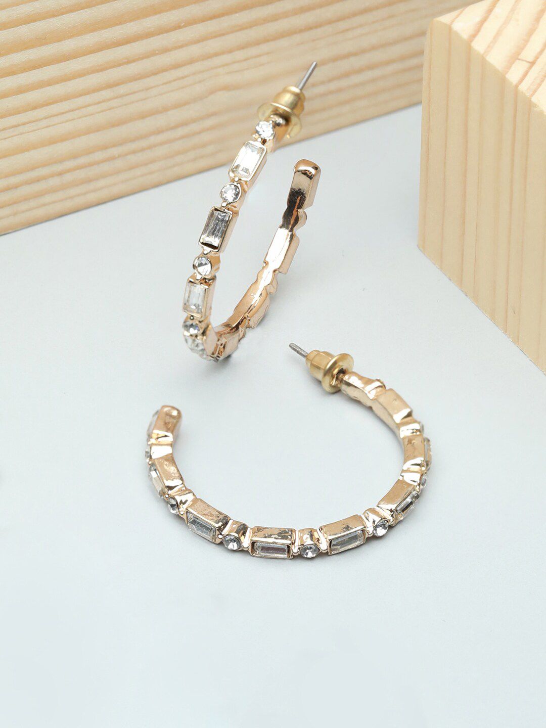 PRITA Rose Gold & White Circular Half Hoop Earrings Price in India