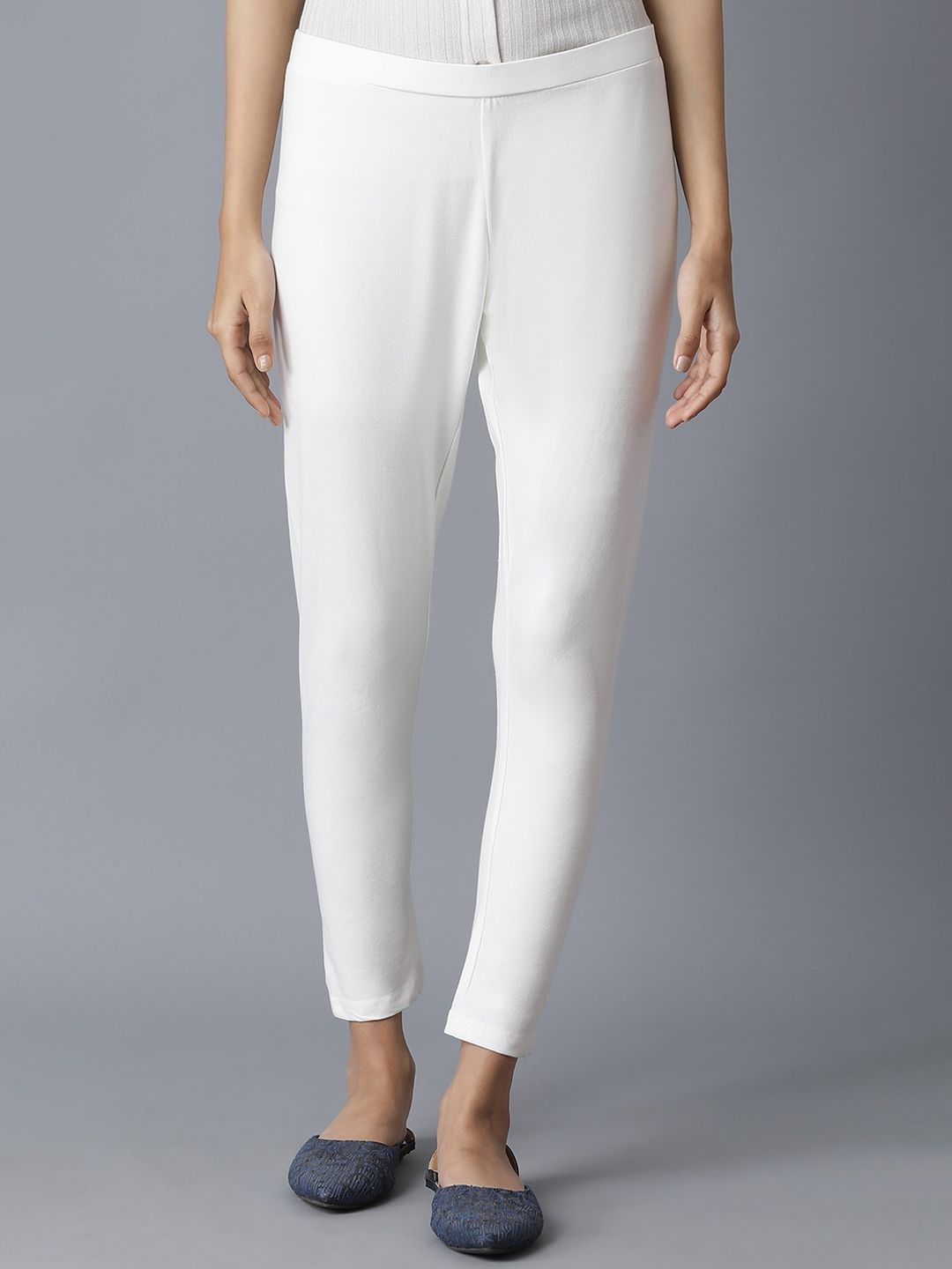 W Women White Slim Fit Trousers Price in India