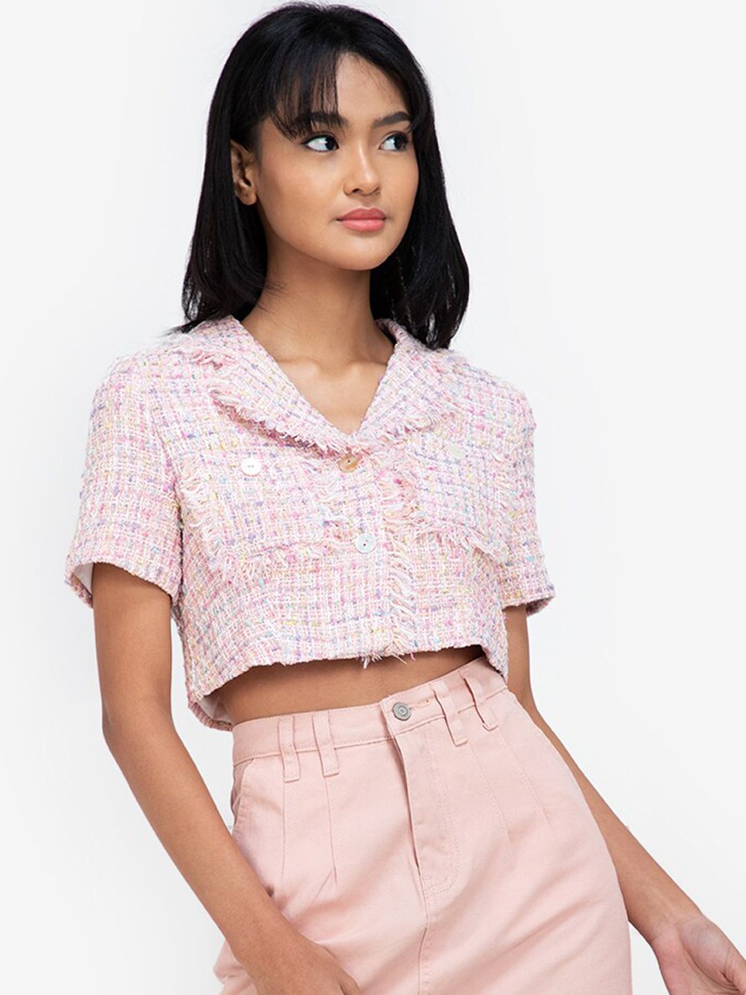 ZALORA BASICS Women Pink Crop Tailored Jacket Price in India