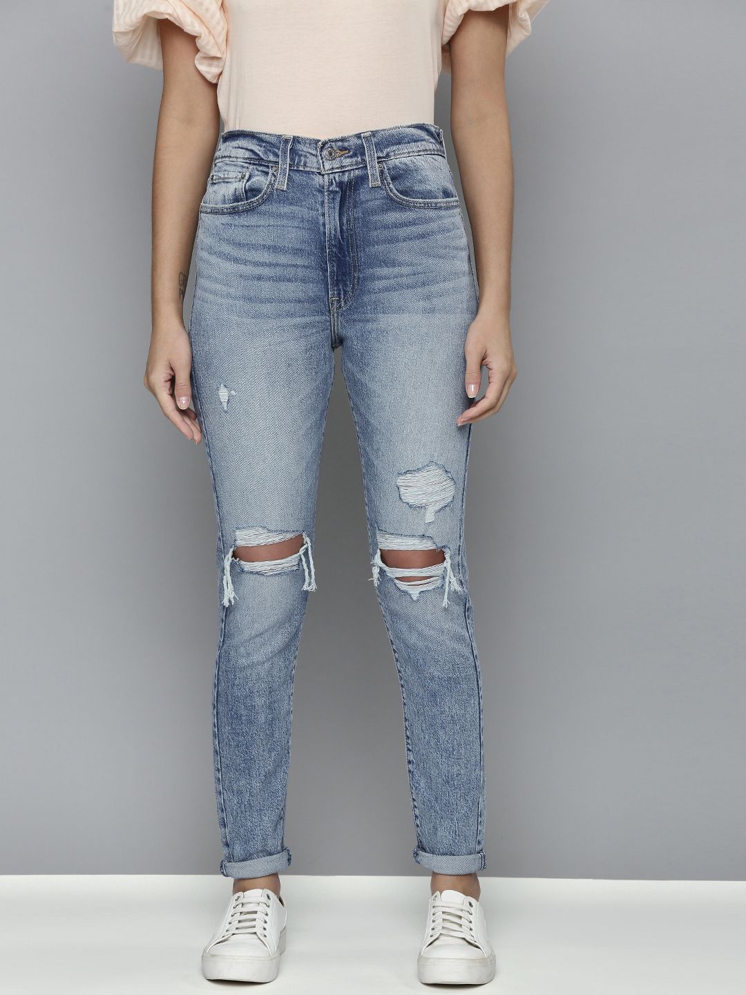 Levis Women Blue Skinny Fit Highly Distressed Light Fade Stretchable Jeans Price in India